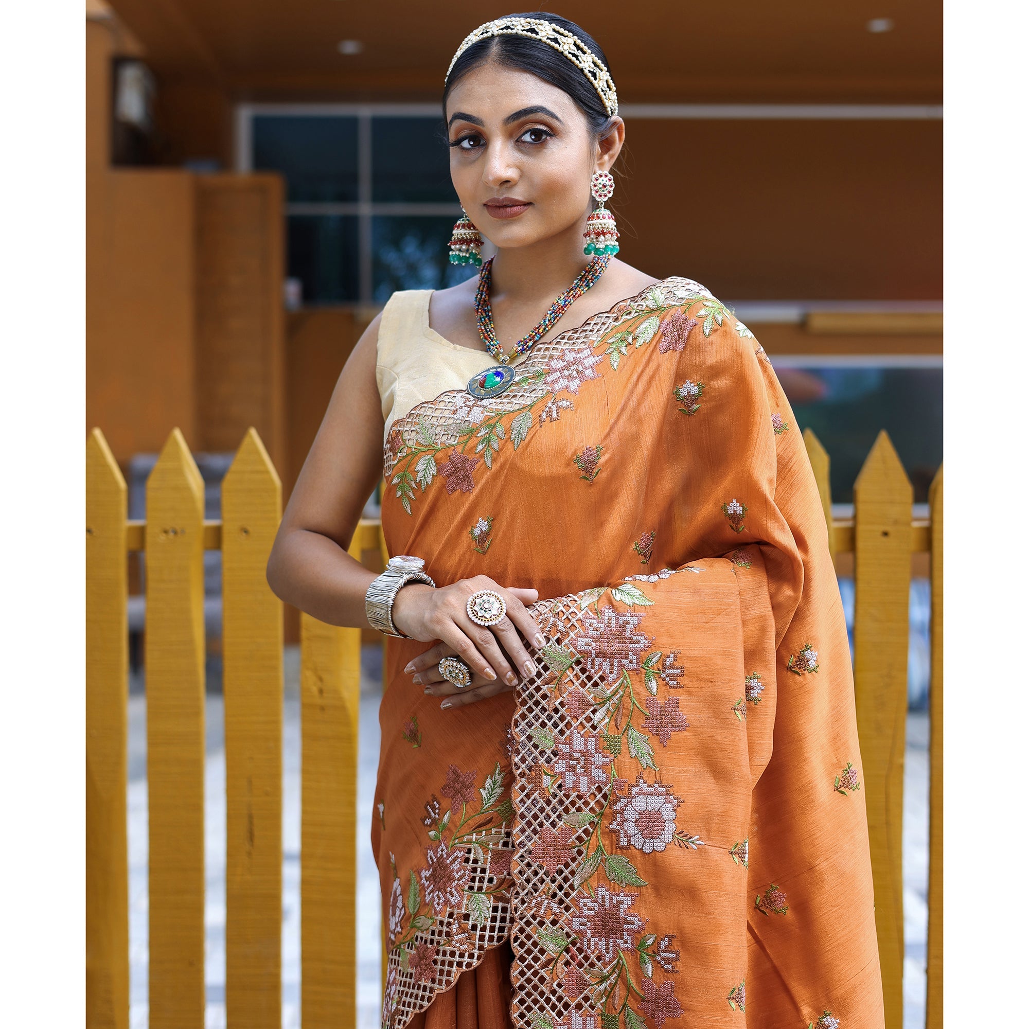 TASARIKA COUTURE Apeksha Orange Silk Handwork Saree - view 3