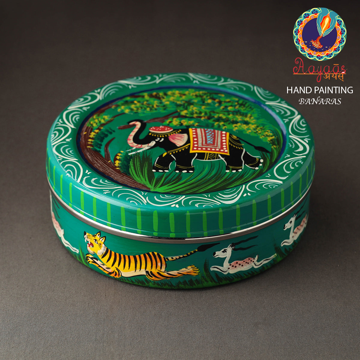 AAYAAS Banaras Handpainted Stainless Steel Chapati Box