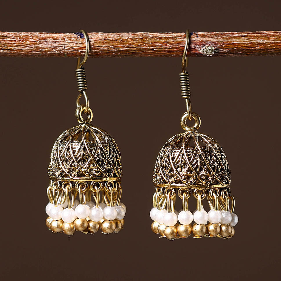 JALPARI Ayaat Golden Handcrafted GS Beaded Jhumki Earrings - view 2