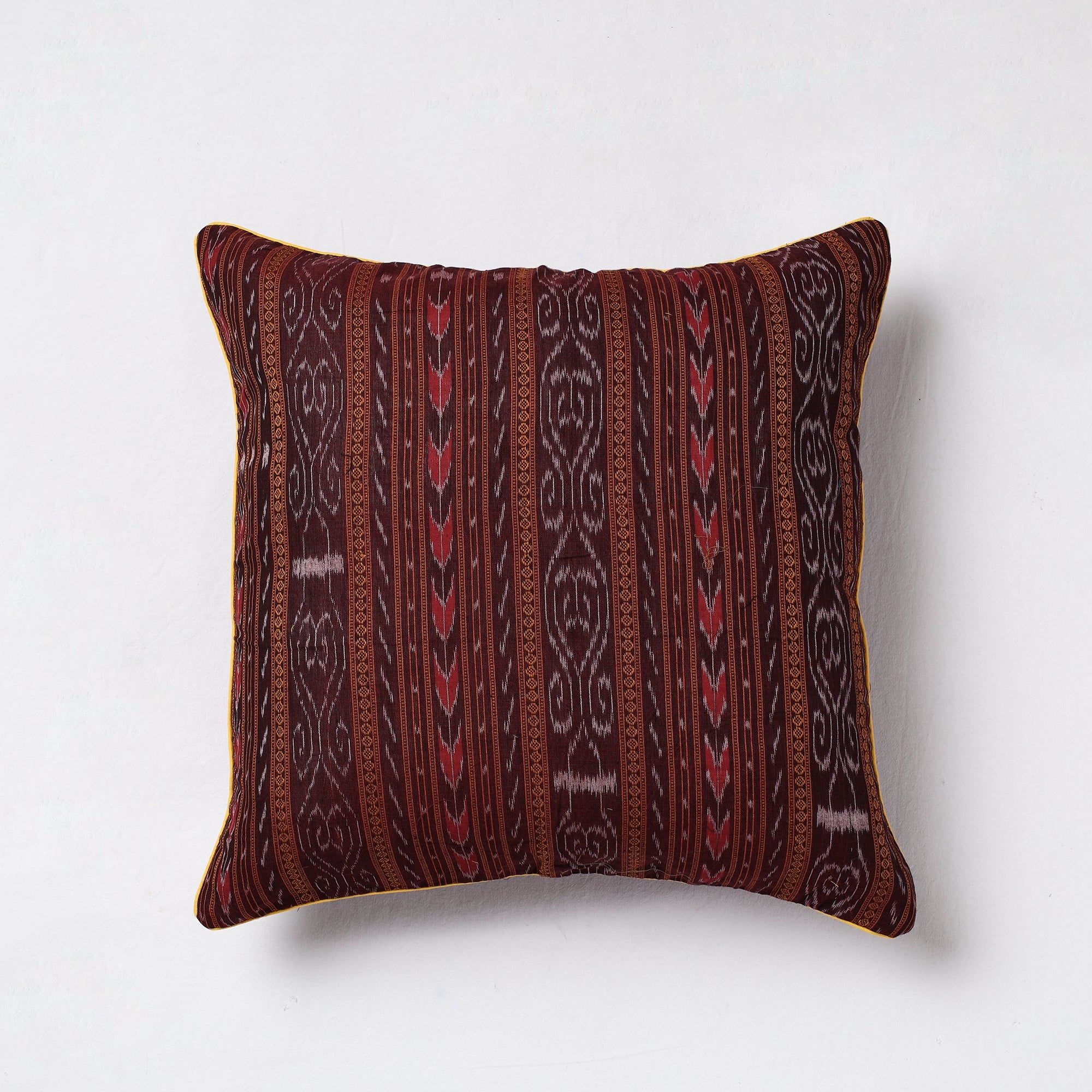 NOORI BAZAR Brown - Sambalpuri Ikat Cotton Cushion Cover (16 x 16 in)