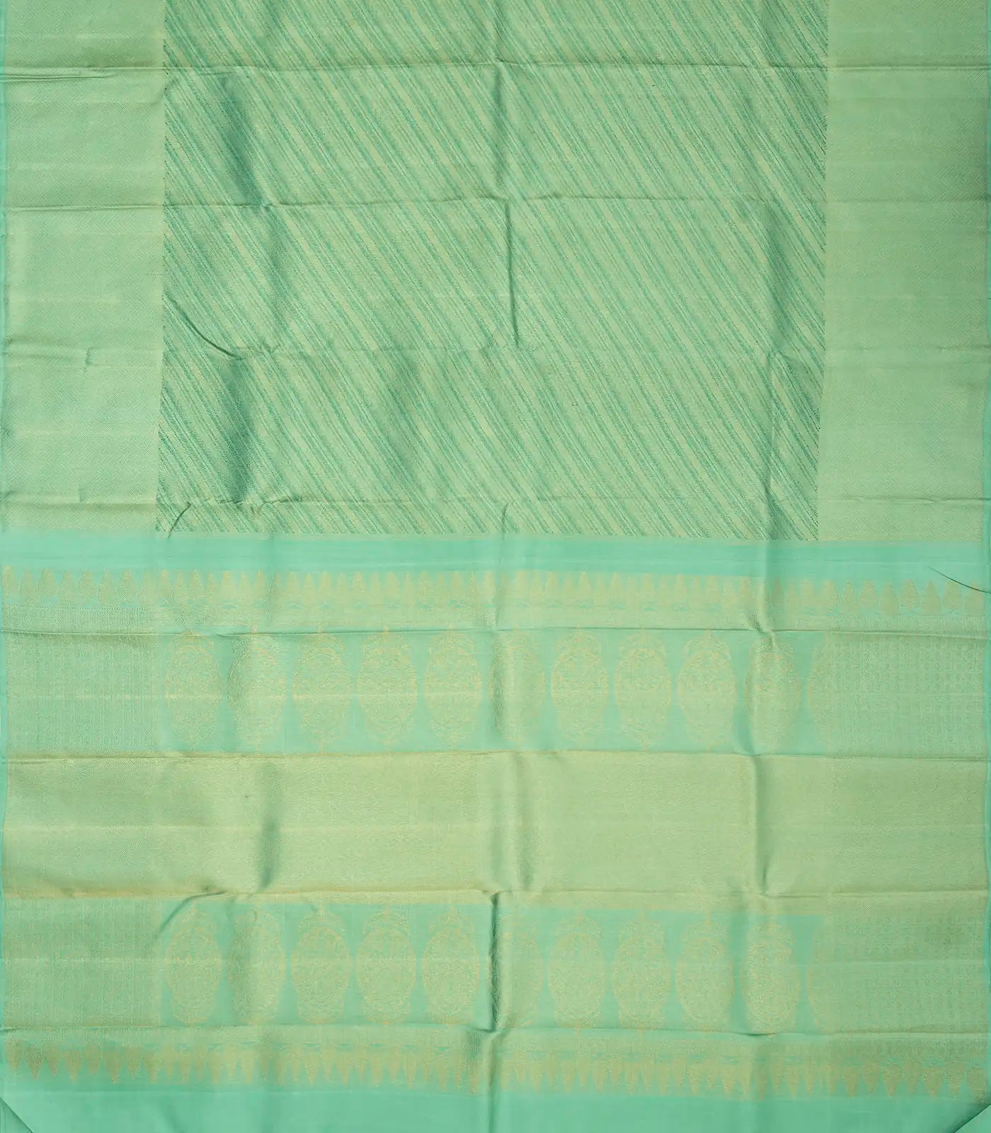 RmKV Aquamarine Handloom Kanchipuram Silk Saree With Diagonal Stripes - view 2
