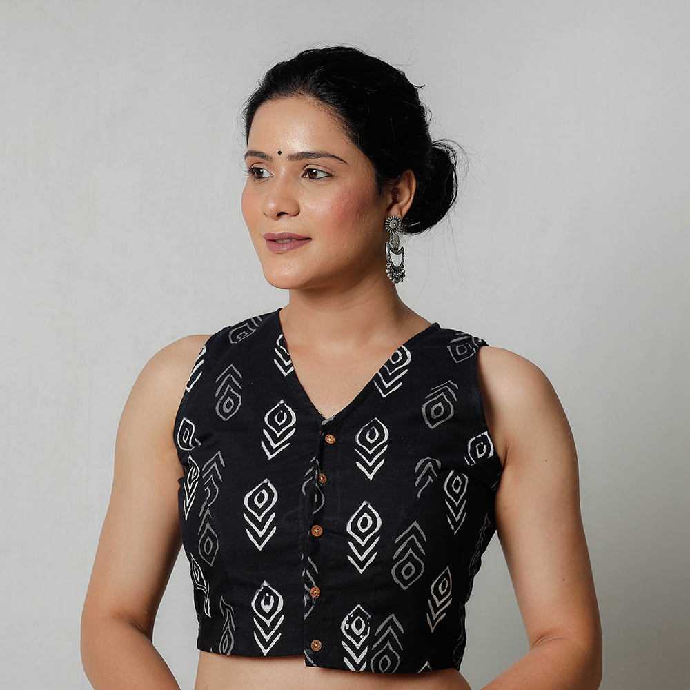 NOORI BAZAR Black - Bagru Dabu Block Printed Cotton Stitched Blouse