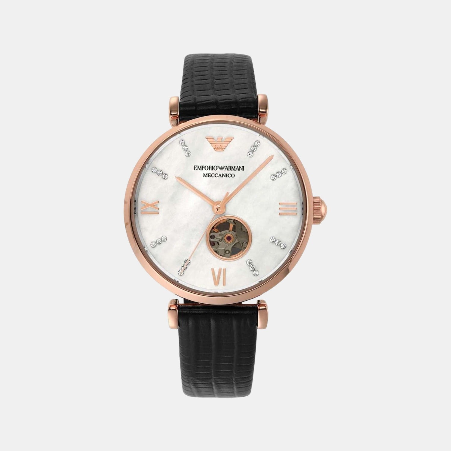 Emporio Armani Gianni T-Bar Women Automatic White Dial Analog Leather Watch AR60047