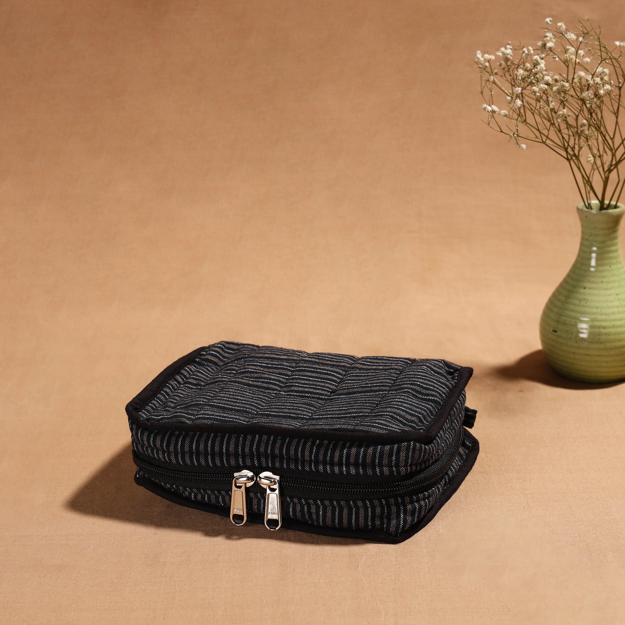 NOORI BAZAR Black - Handmade 4 Pockets Cotton Jewellery Bag 04