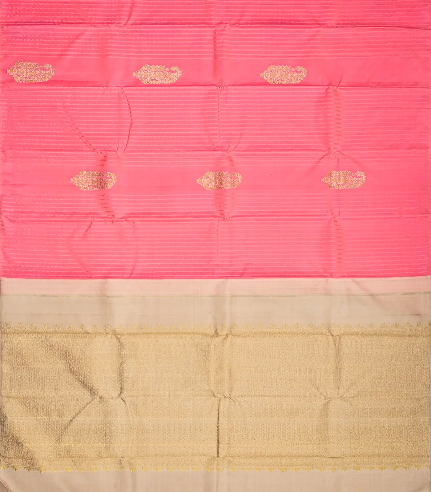 RmKV Bubblegum Pink Handloom Kanchipuram Silk Saree With Stripes And Buttas - view 2