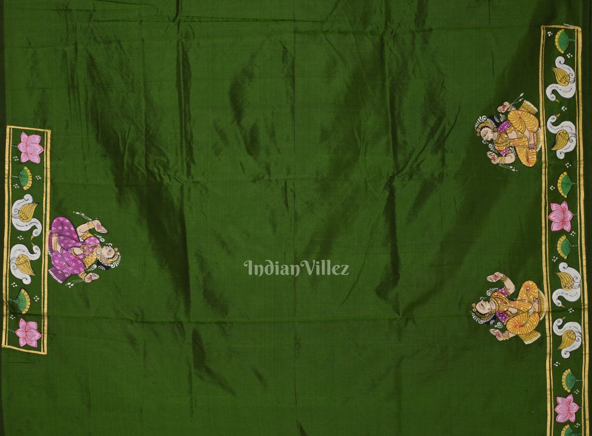 IndianVillèz Mehendi Green Shree Jagannath Ratha Yatra Hand-Painted Pattachitra Saree - view 5