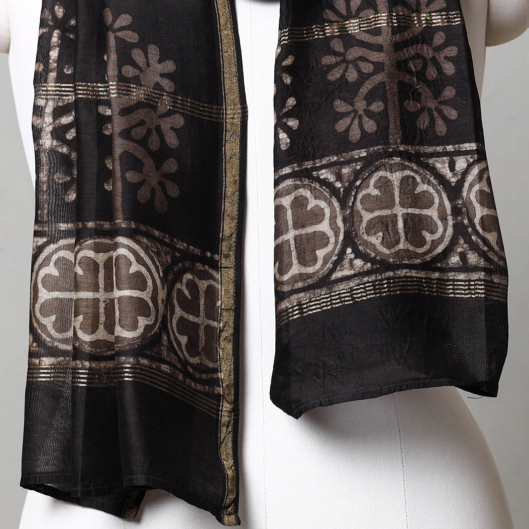 HAVELI CHRONICLES Black - Pipad Block Printed Chanderi Silk Handloom Stole - view 3