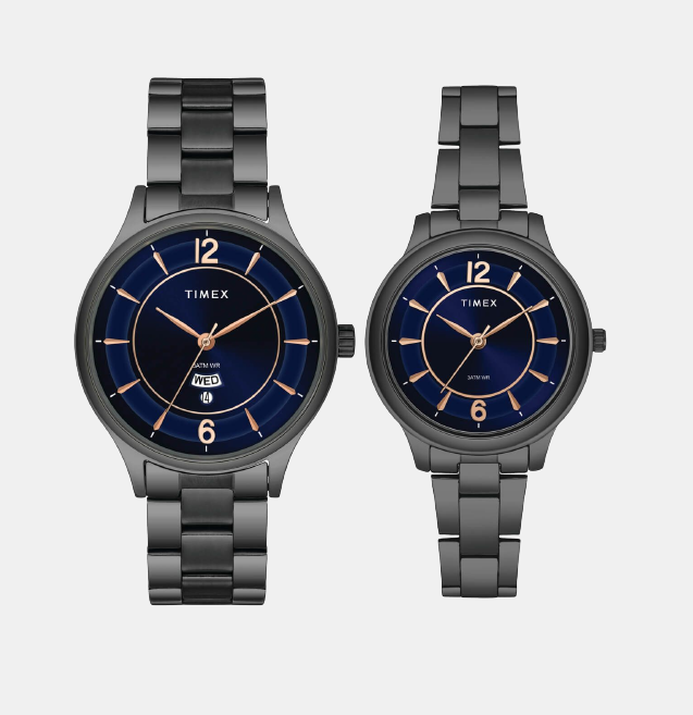 Timex Empera Couple Quartz Blue Dial Analog Stainless Steel Watch TW00PR275
