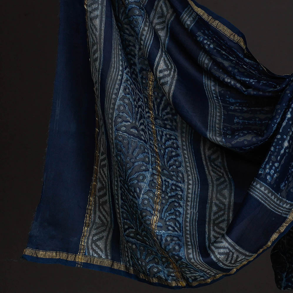 HAVELI CHRONICLES Blue - 3pc Akola Block Printed Chanderi Silk Suit Material Set - view 4