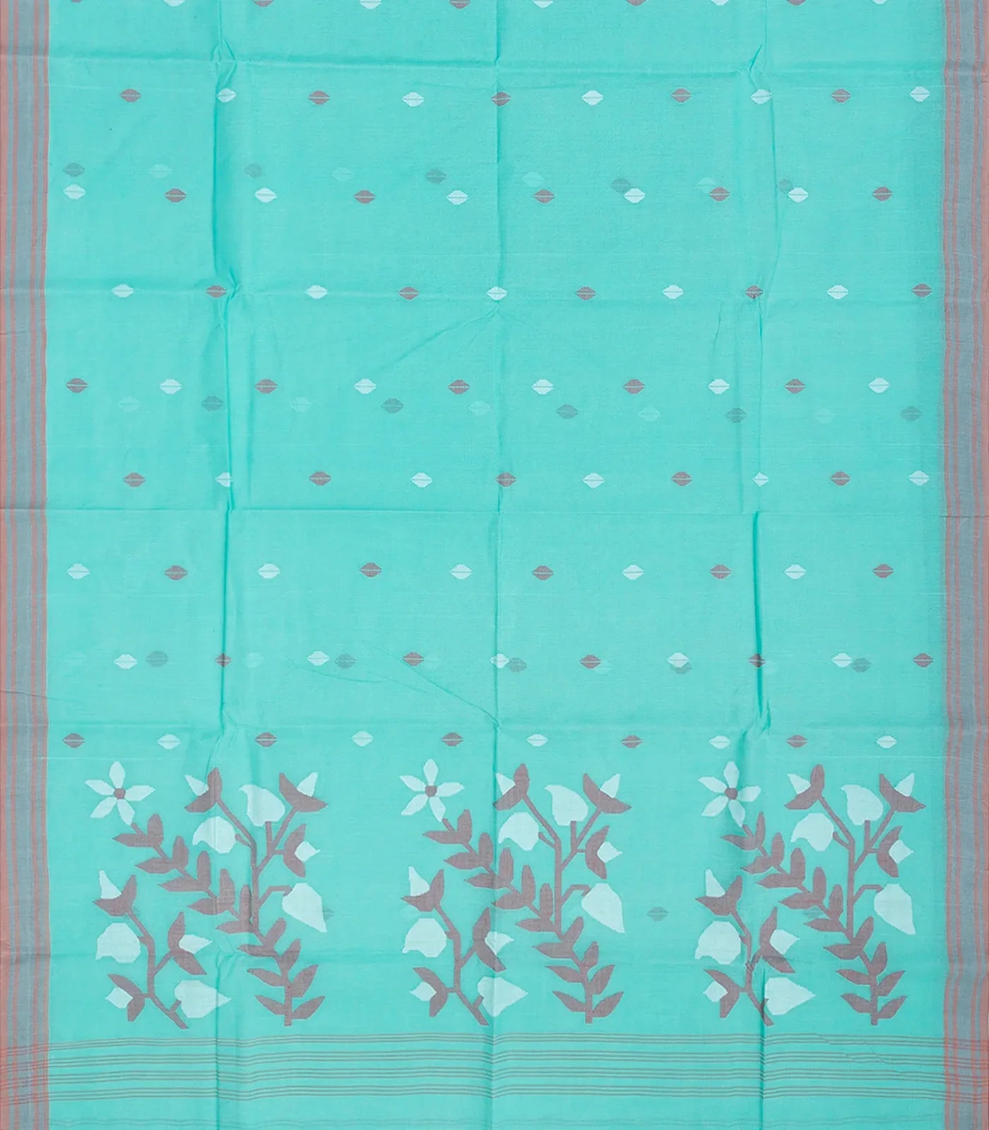 RmKV Turquoise Handloom Dhakai Cotton Saree With Buttas-Turquoise - view 2