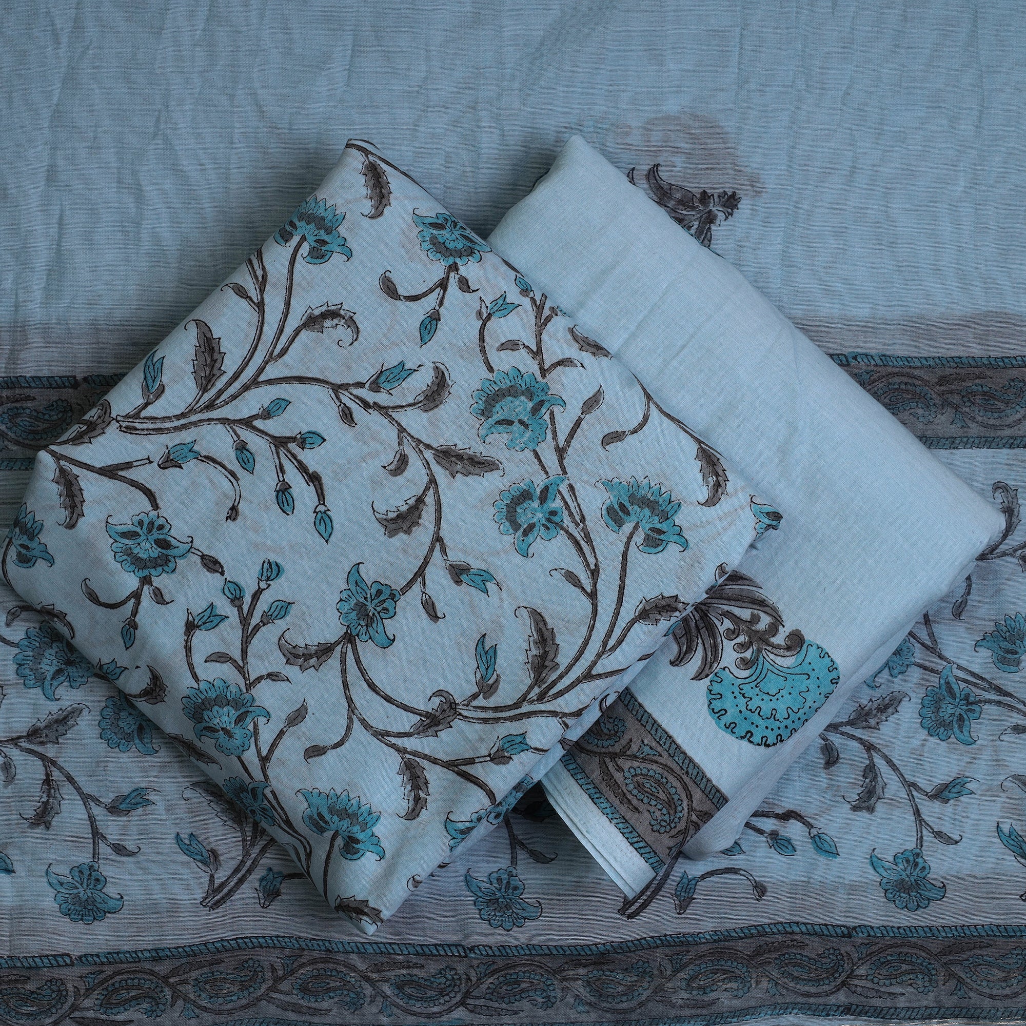 HAVELI CHRONICLES Blue - 3pc Sanganeri Block Printed Cotton Suit Material with Chanderi Silk Dupatta 02 - view 2