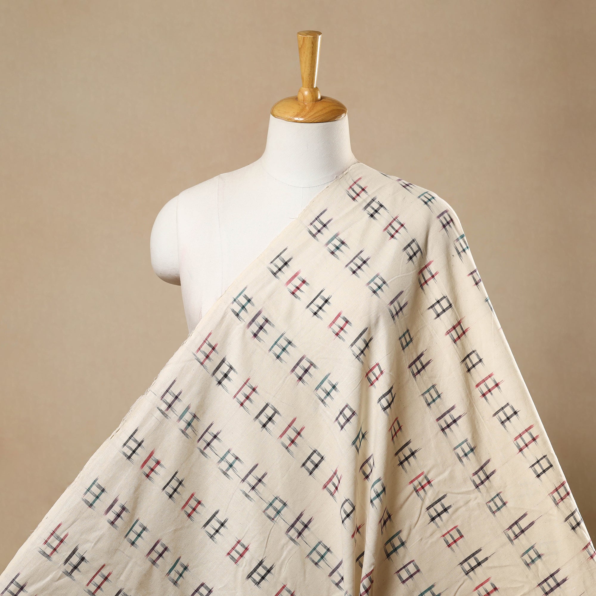 SOUTH KARGHA Beige - Handloom Cotton Pochampally Double Ikat Fabric 05
