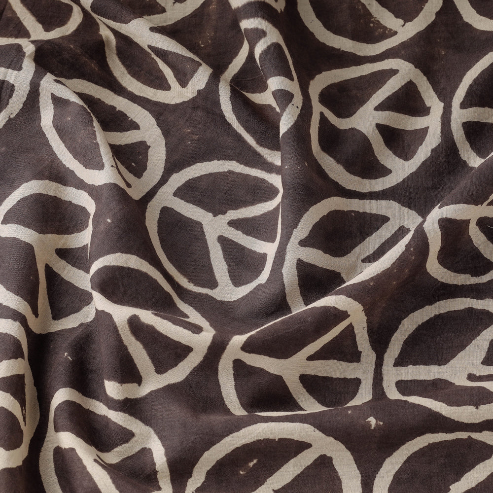 BINDAAS UNLIMITED Brown - Peace कबूतर Wala - Bindaas Block Printed Natural Dyed Cotton Fabric - view 3
