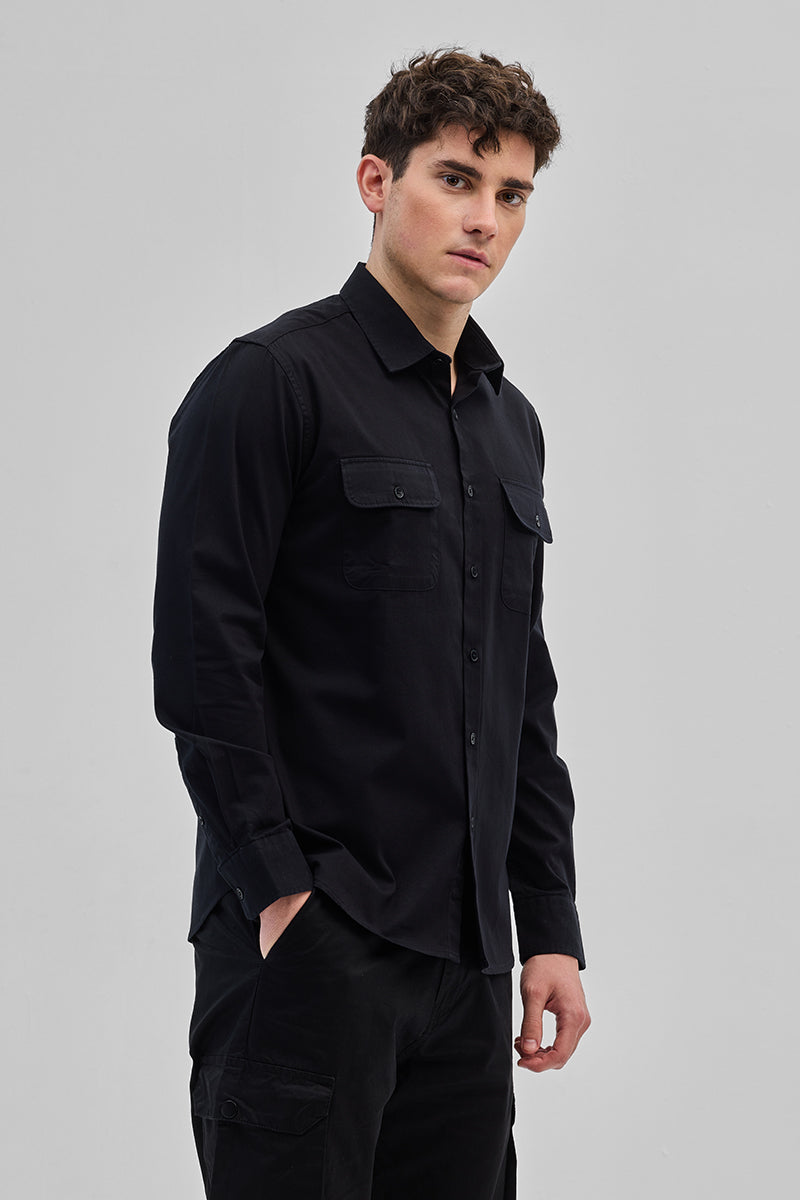 SNITCH Black Solid Double Pocket Overshirt - view 6