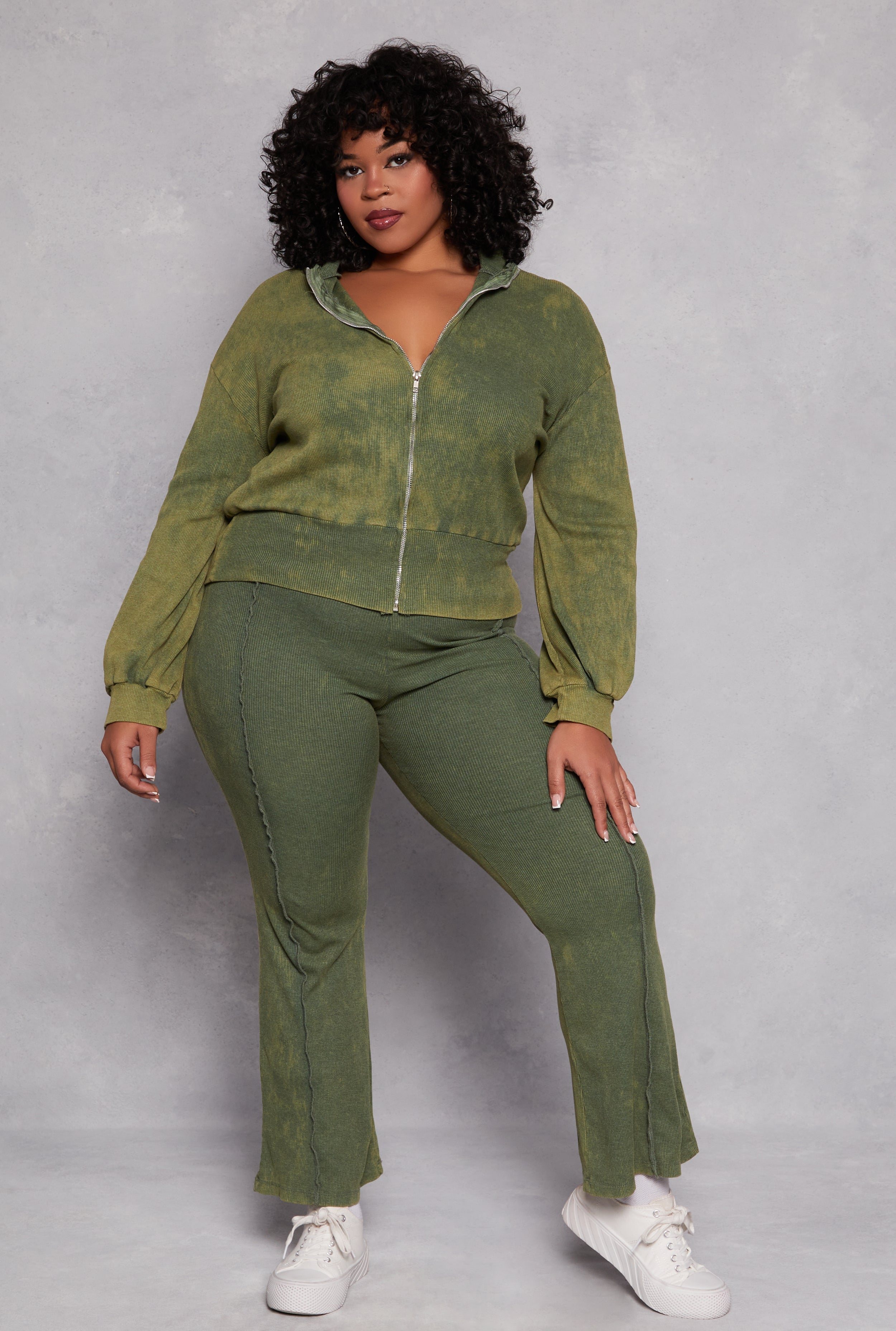 Rainbow Shops Plus Size Acid Wash Zip Front Top - view 2