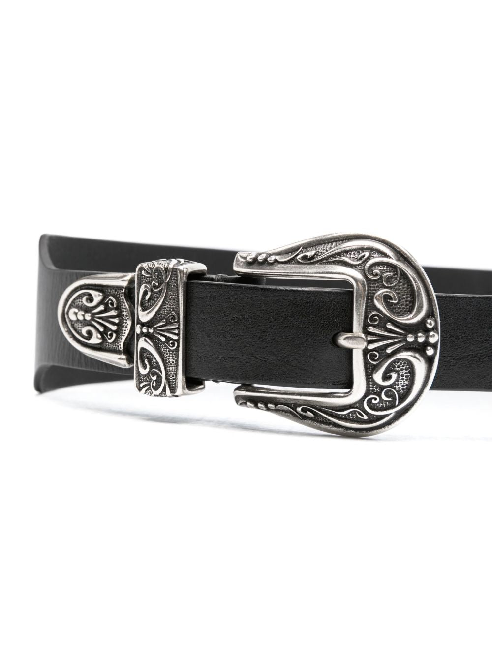 Golden Goose Black Washed Leather Belt With Double Silver Buckle - view 2
