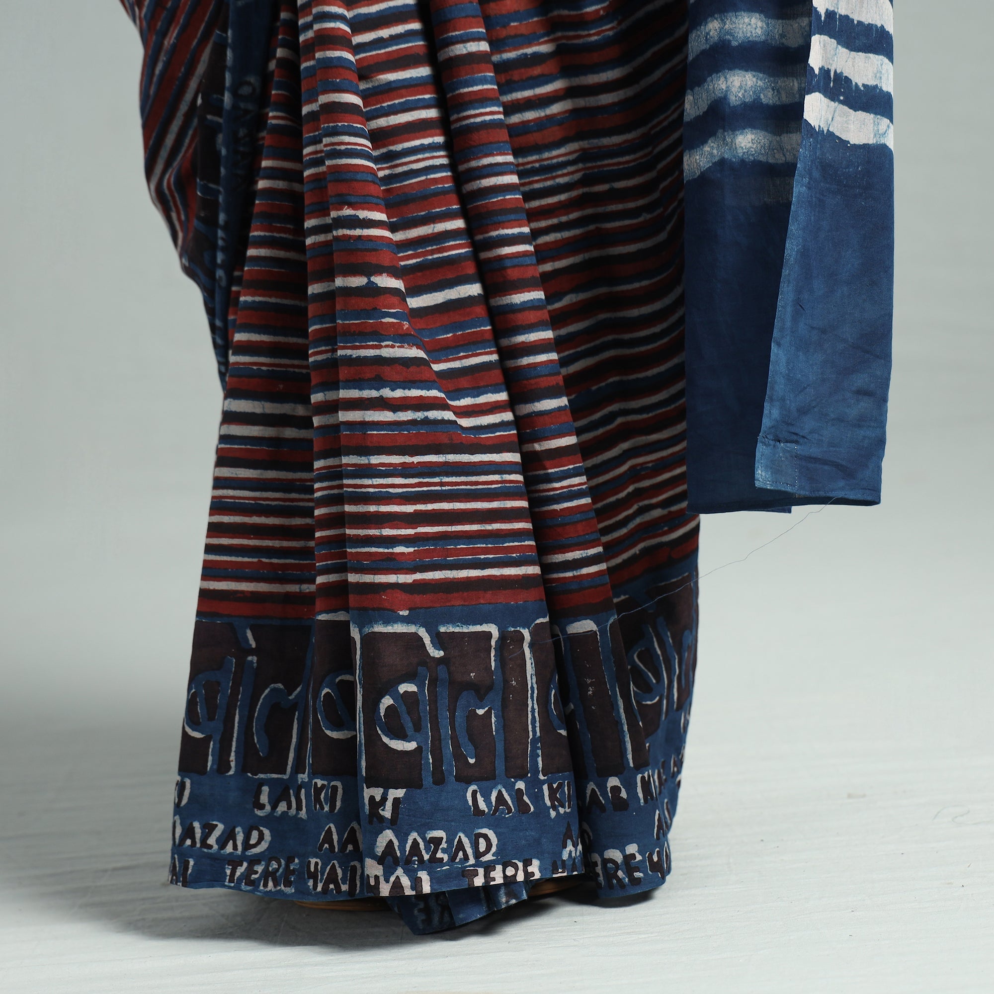 BINDAAS UNLIMITED Blue - Bindaas Art Block Printed Natural Dyed Cotton Saree 31 - view 5