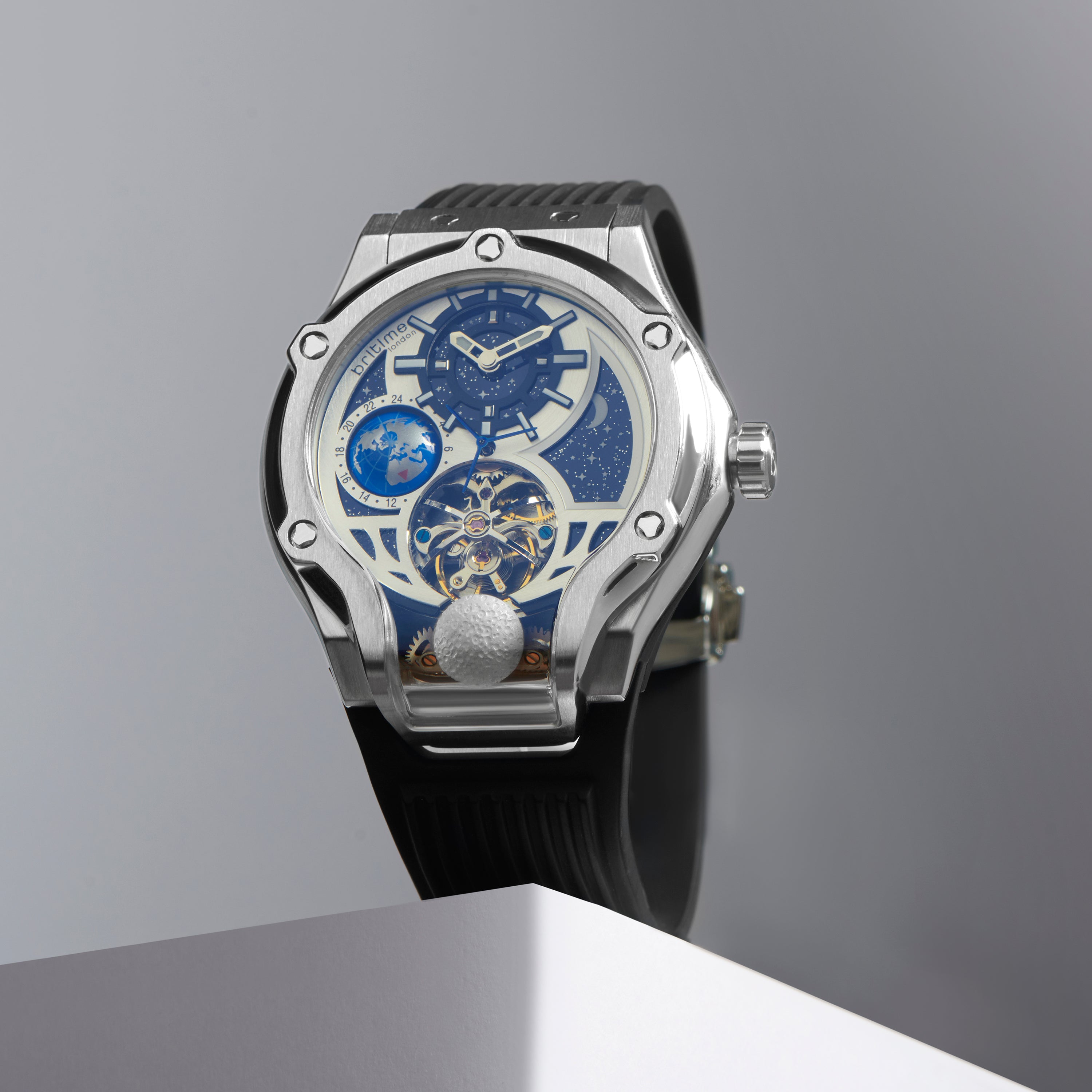 Britime Asteroid Men Automatic Silver Dial Multi-Function Silicone Watch 777-P10306 - view 2