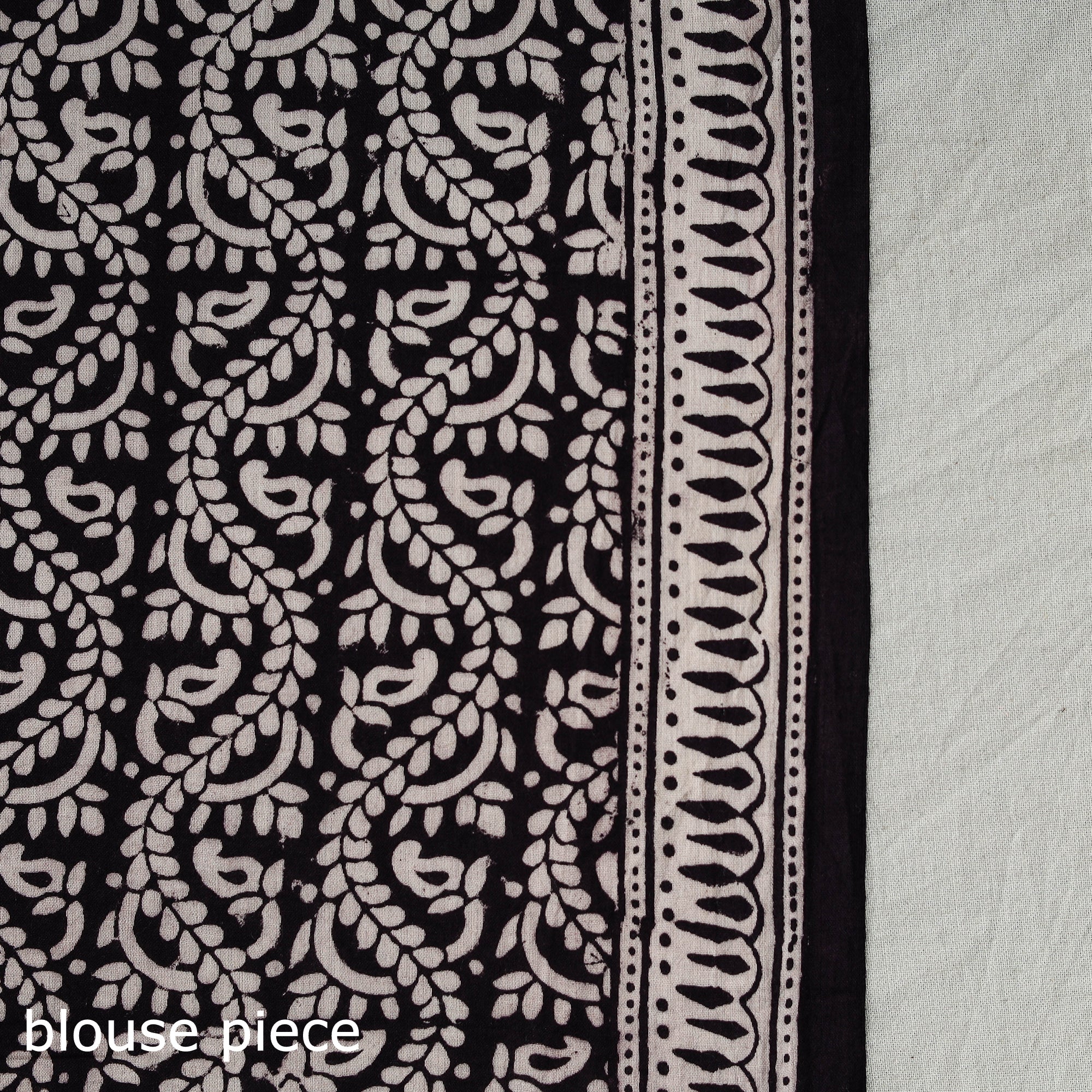 BAGH PRINTS BY MOHAMMED BILAL KHATRI Black - Natural Dyed Bagh Print Cotton Saree with Blouse Piece 24 - view 7