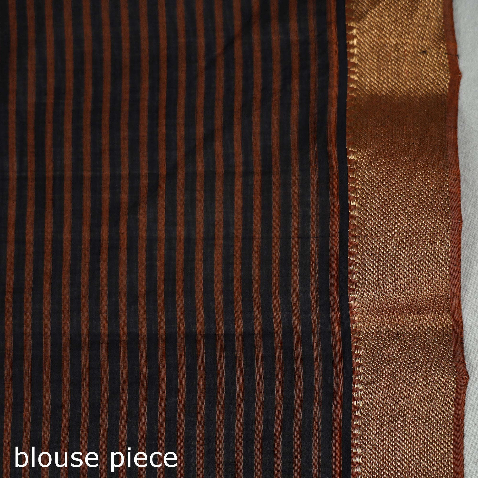 ITOKRI CRAFTS INITIATIVE Brown - Mangalagiri Stripe Cotton Handloom Saree with Ikat Blouse - view 7