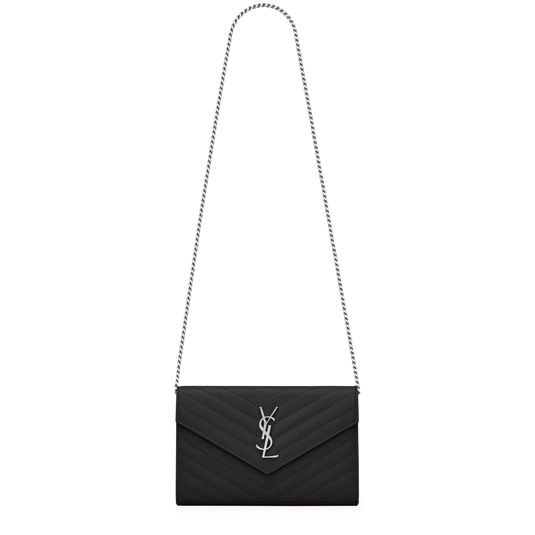 Saint Laurent Monogram Envelope Black Silver Crossbody Bag