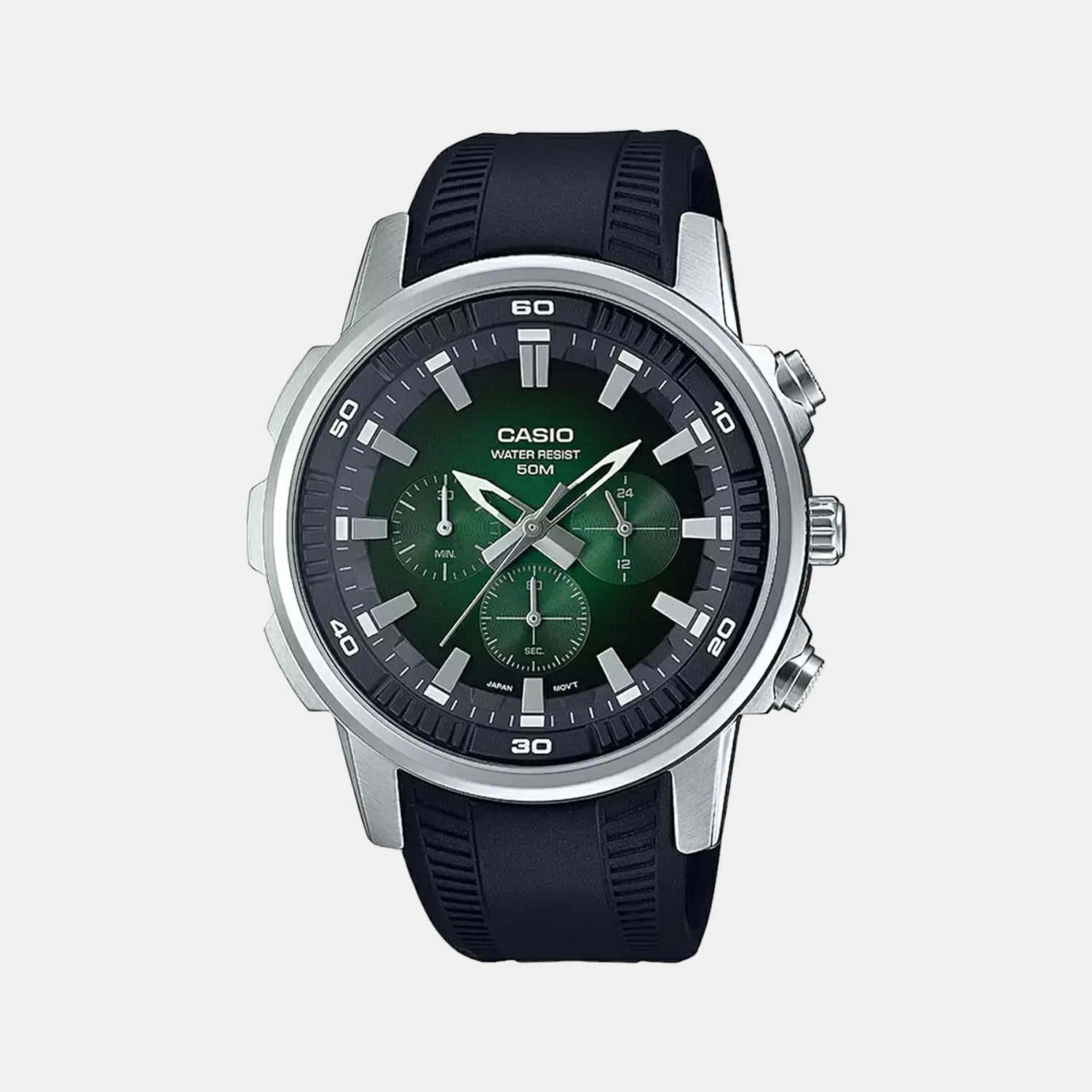 Casio Enticer Men Quartz Green Dial Chronograph Stainless Steel Watch A1966