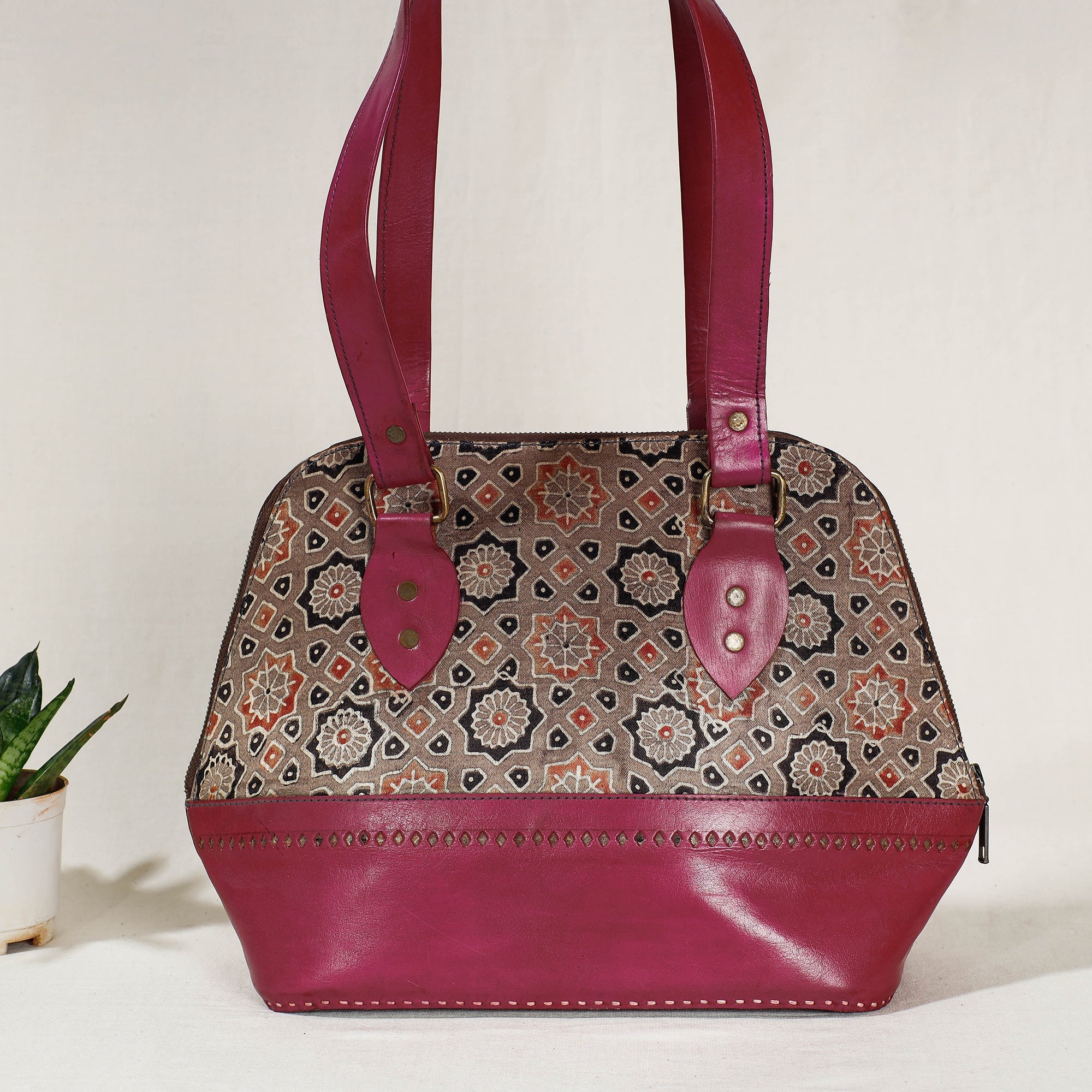 Desika Brown - Handcrafted Mashru Silk Leather Shoulder Bag