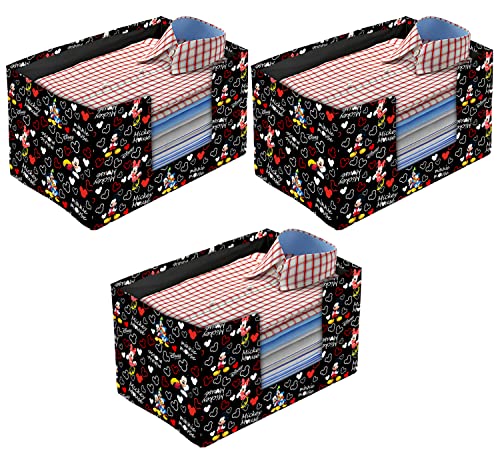Shirts sarees – Kuber Industries Non-Woven Mickey Mouse Print Foldable Shirt Stacker/Wardrobe Organizer For Shirts, Sarees, Lehengas With Handle Pack of 3 (Black) 54K