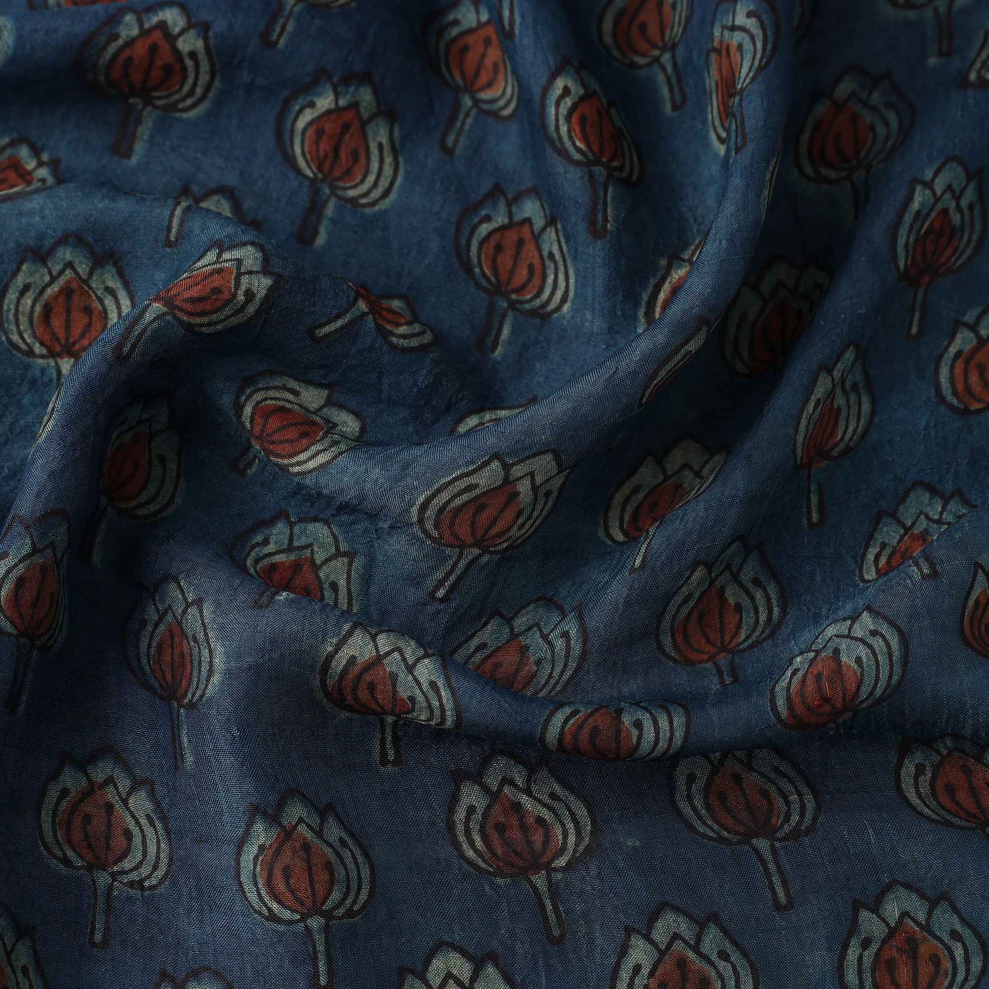 HAVELI CHRONICLES Blue - Akola Hand Block Printed Mulberry Silk Fabric 08 - view 3
