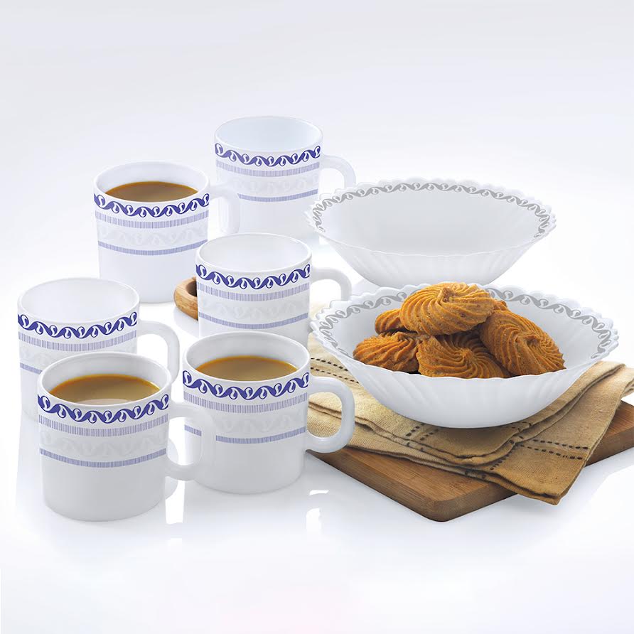 My Borosil Larah by Borosil Jazzblue Snack Set w Mugs