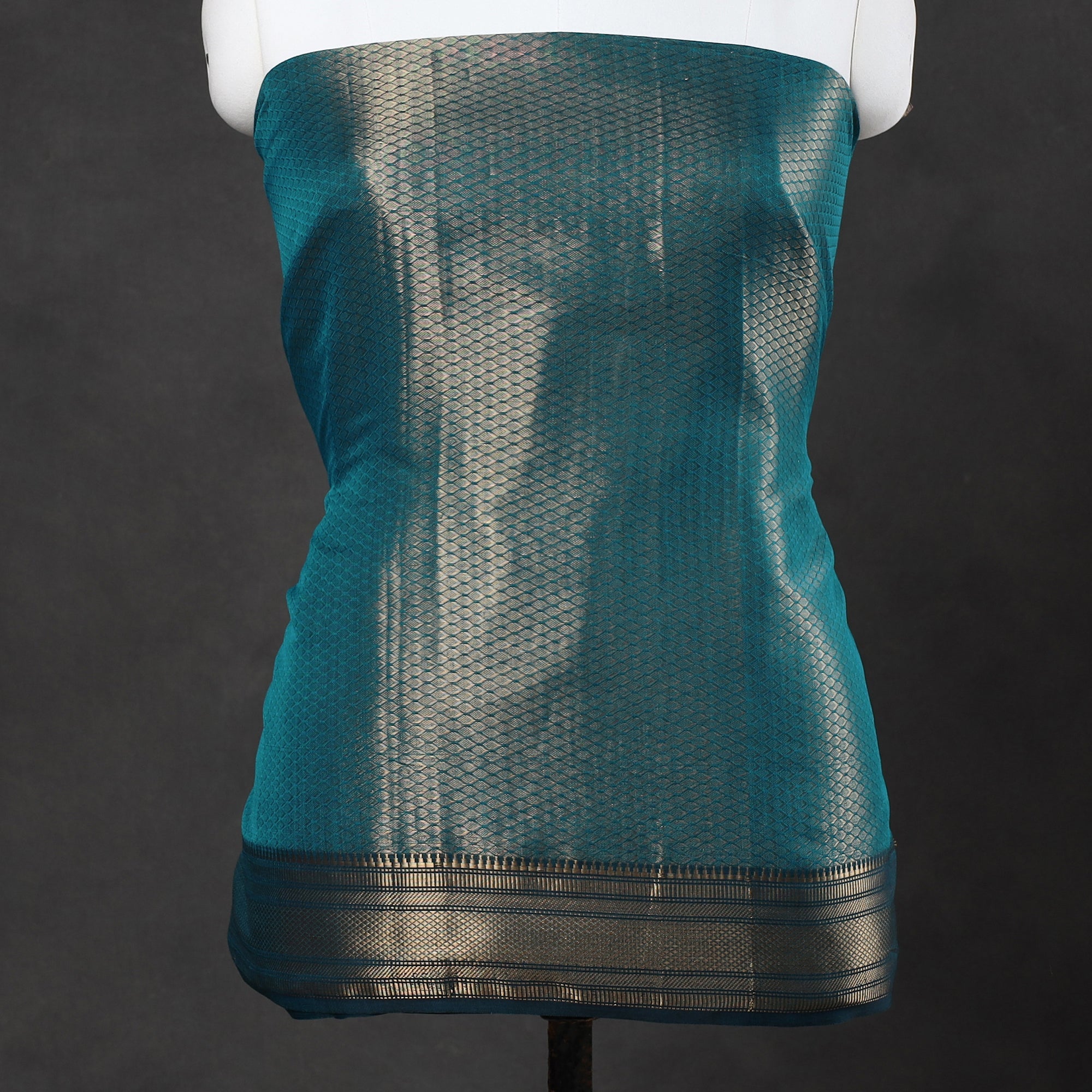 ITOKRI CRAFTS INITIATIVE Blue - 2pc Tissue Zari Handloom Cotton Maheshwari Dress Material - view 3