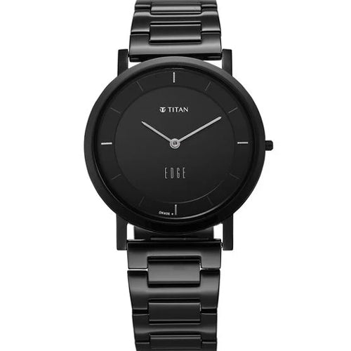 Titan Edge Quartz Analog Black Dial Black Stainless Steel Strap Watch For Men 38.4mm NT1595NM01