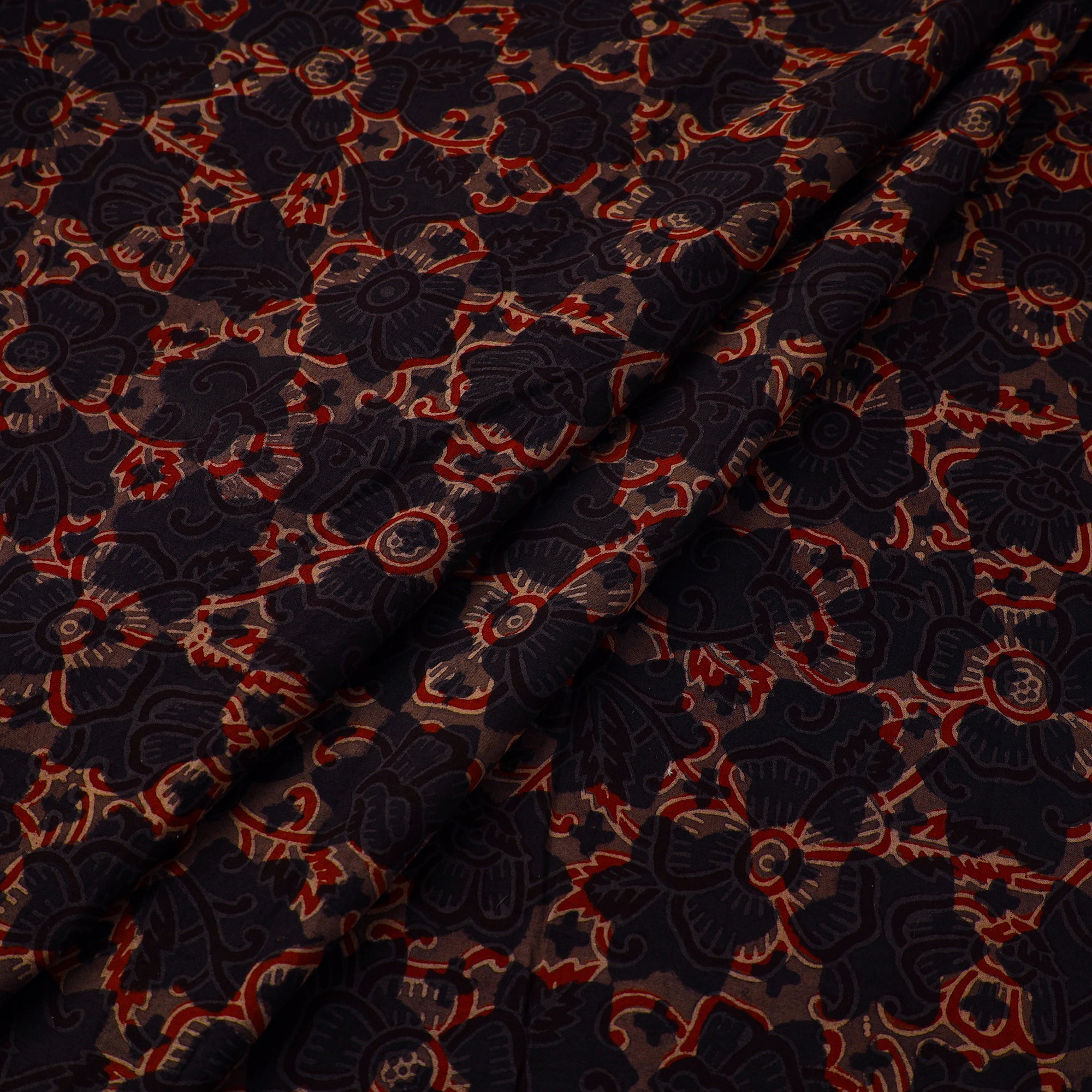 AJRAKH BY SUFIYAN ISMAIL KHATRI Black - Natural Dyed Block Print Cotton Ajrakh Fabric 10 - view 2