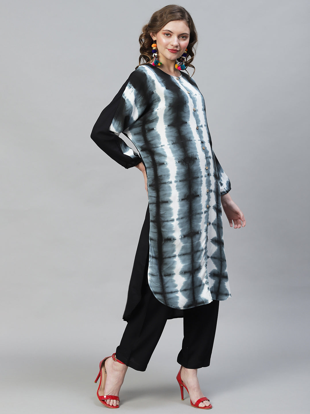 Fashor Tie-Dye Printed Straight Fit Kurta with Pants - Multi - view 2