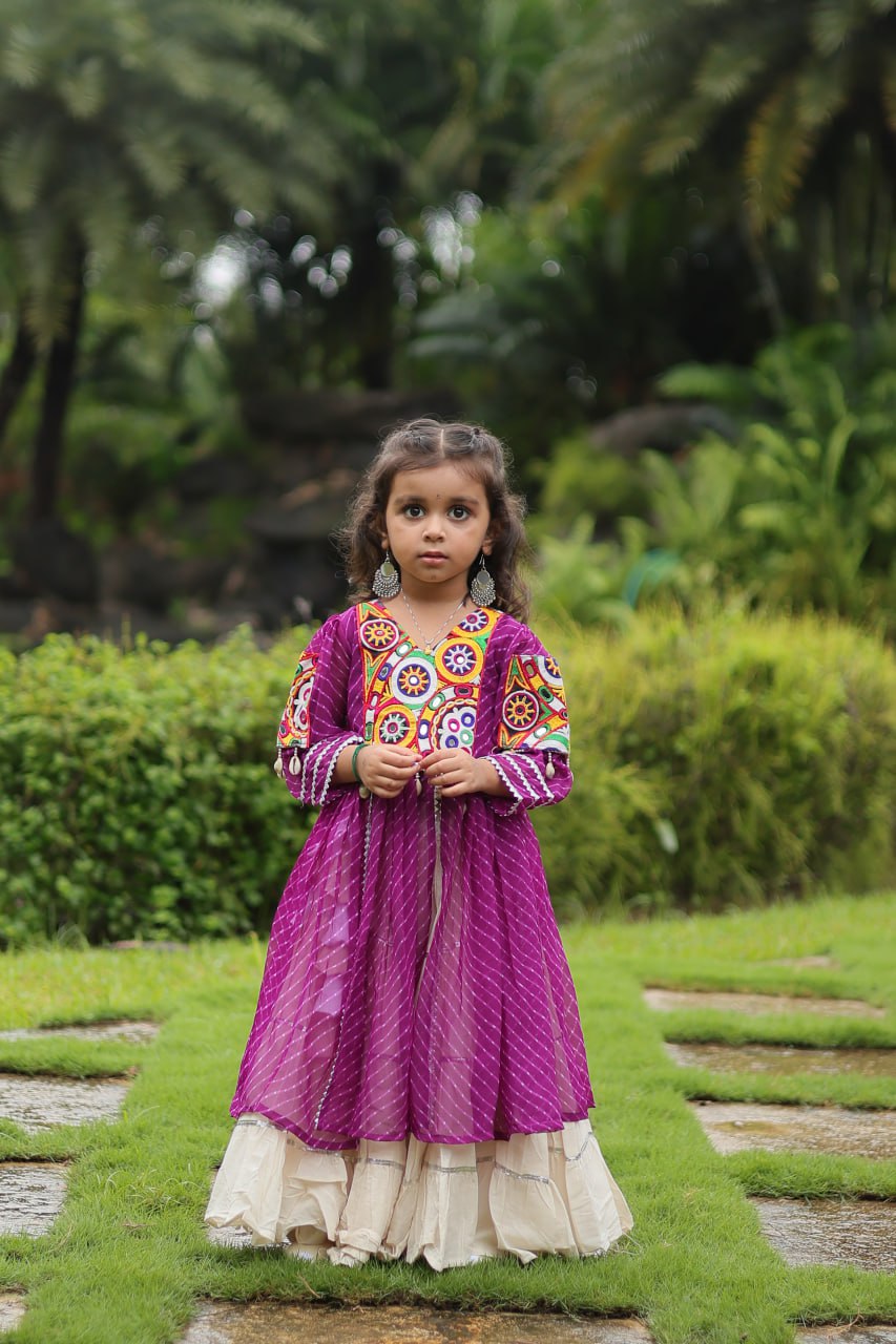ClothsVilla Purple & White Elegant Lehenga and Kurti Combo for Adults & Kids - Full-Stitched Set - view 5