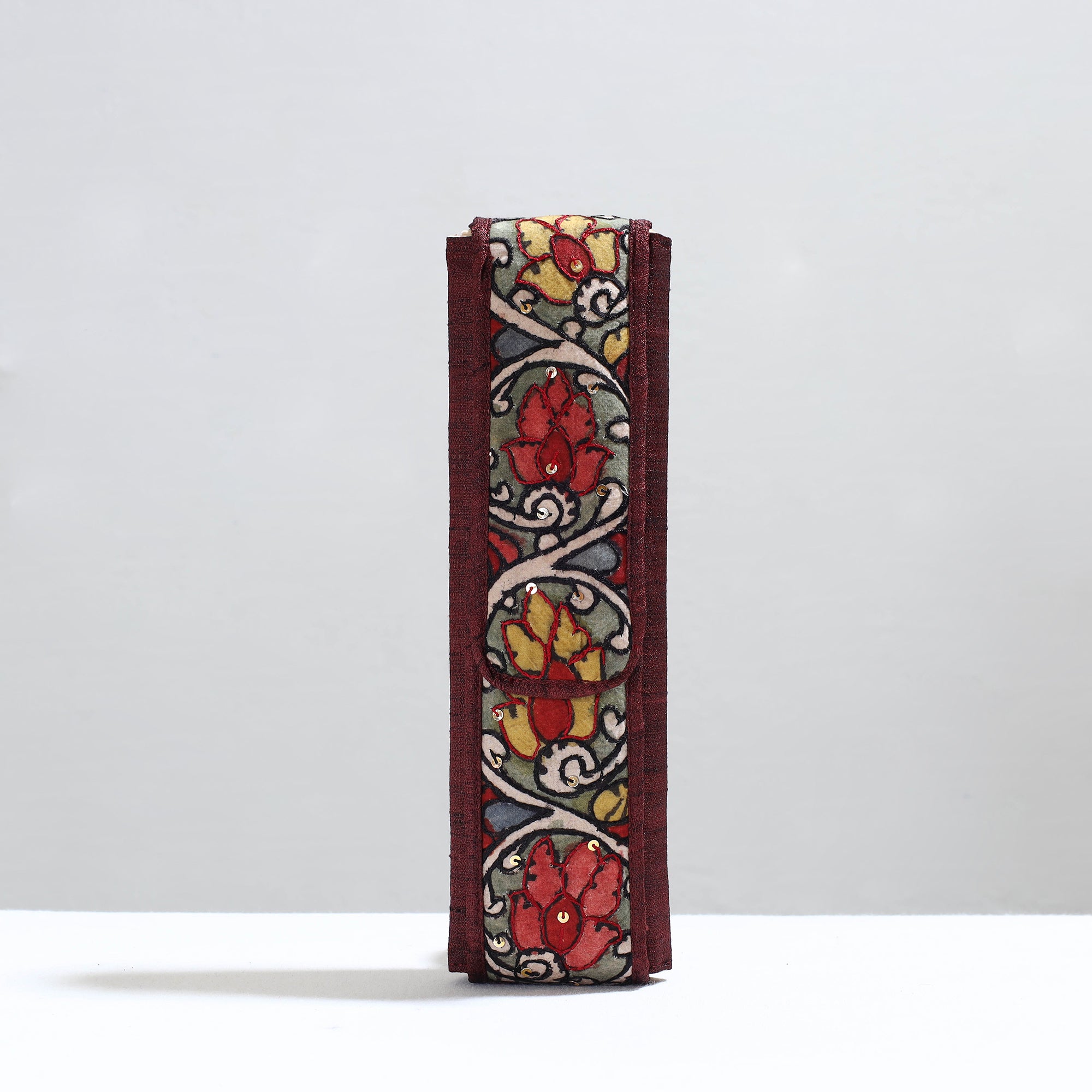 DWARAKA PLUS Brown - Handpainted Kalamkari Natural Dyed Ghicha Silk Earrings Pouch 02