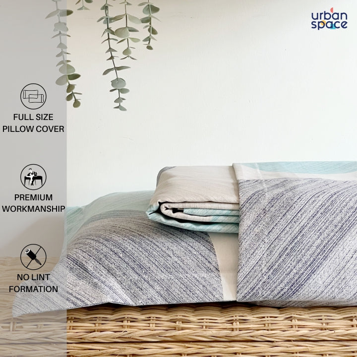 Urban Space -Home Furnishing Store Serene 200 TC 100% Cotton Single Printed Bedsheet with Pillow Covers - Oval Blue - view 4