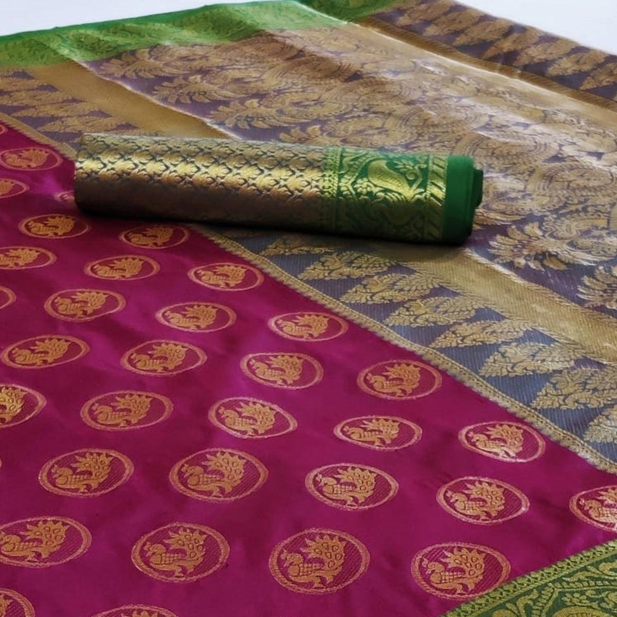 Peachmode Glowing Dark Purple Colored Festive Wear Woven Heavy Silk Saree - view 2