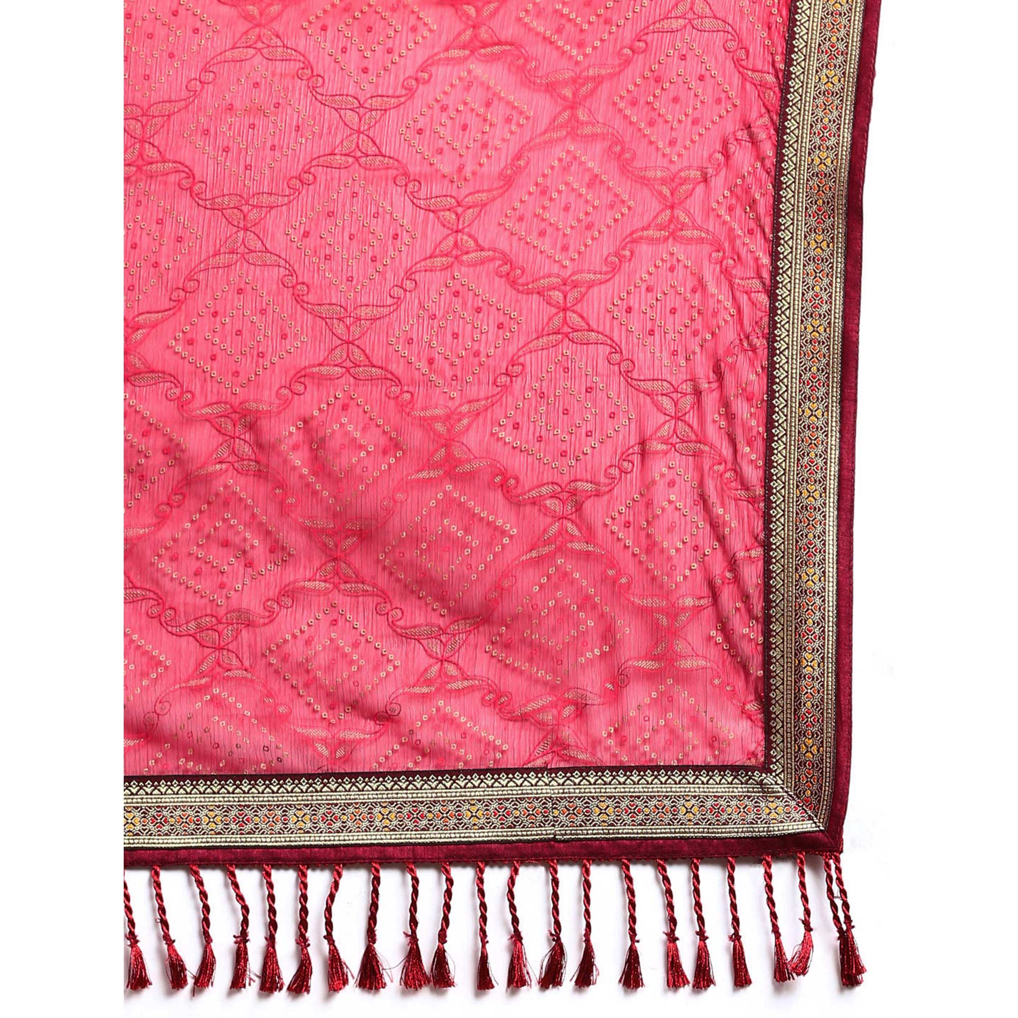 Peachmode Maroon Foil Printed With Fancy Border Chiffon Saree - view 6