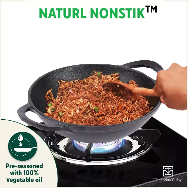 The Indus Valley CASTrong Cast Iron Kadai+ Free ₹110 Spatula, Pre-seasoned, Nonstick, 100% Pure, Toxin-free, 25.2cm, 2.2L, 2.37kg - view 8