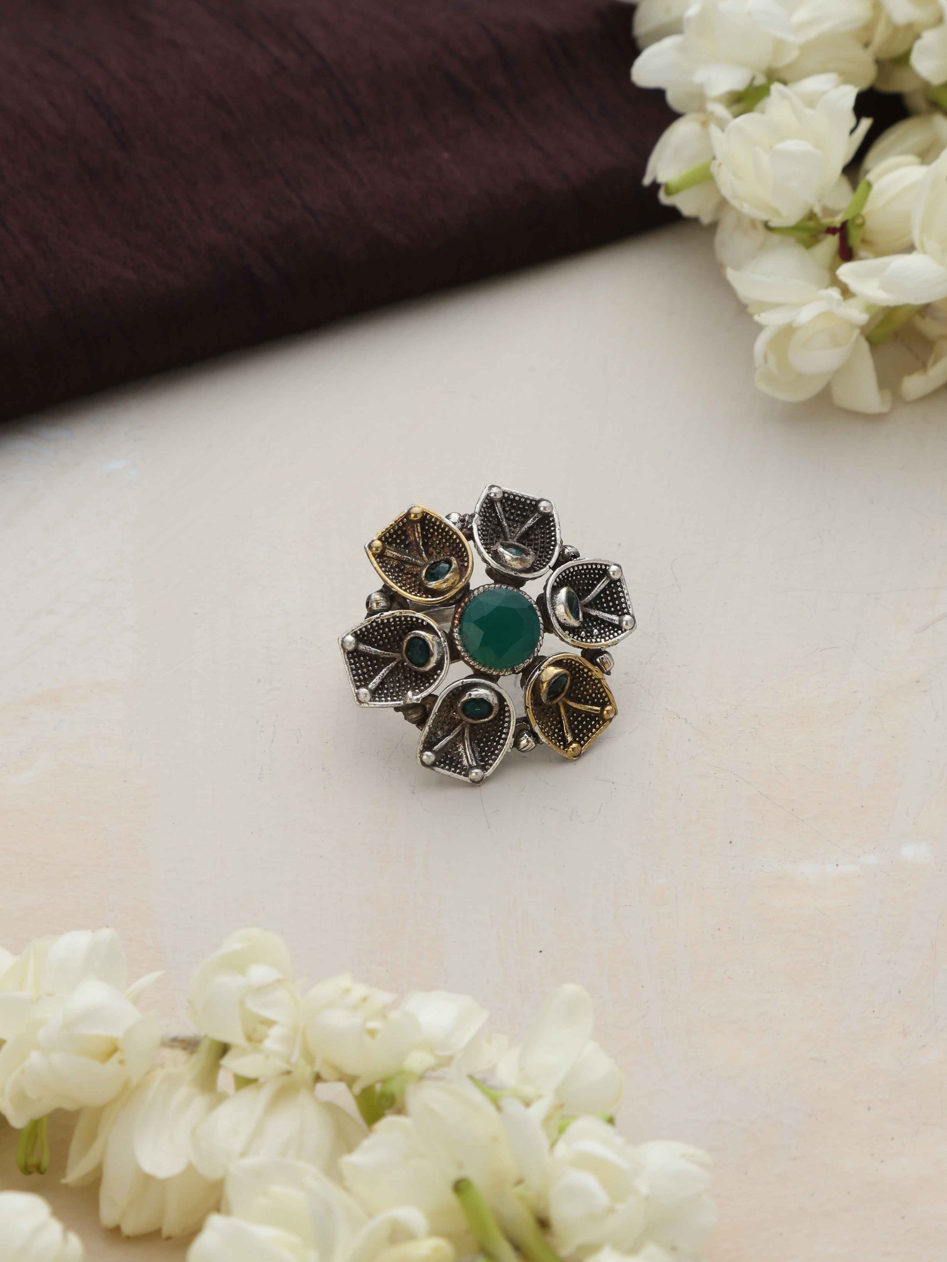 trueBrowns Silver Gold Tone Petal Ring - view 2