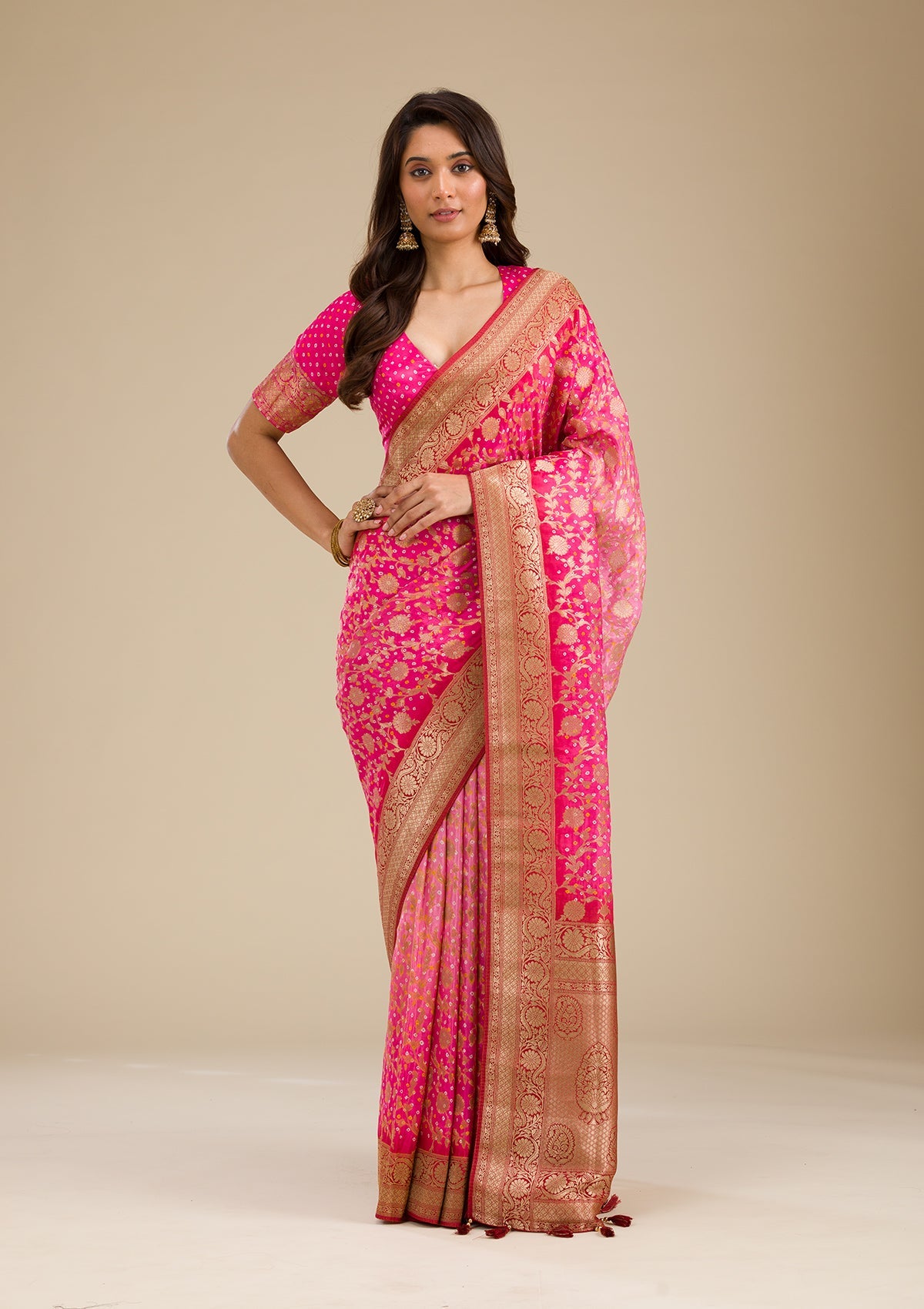 Koskii Pink Zariwork Georgette Saree – Women's