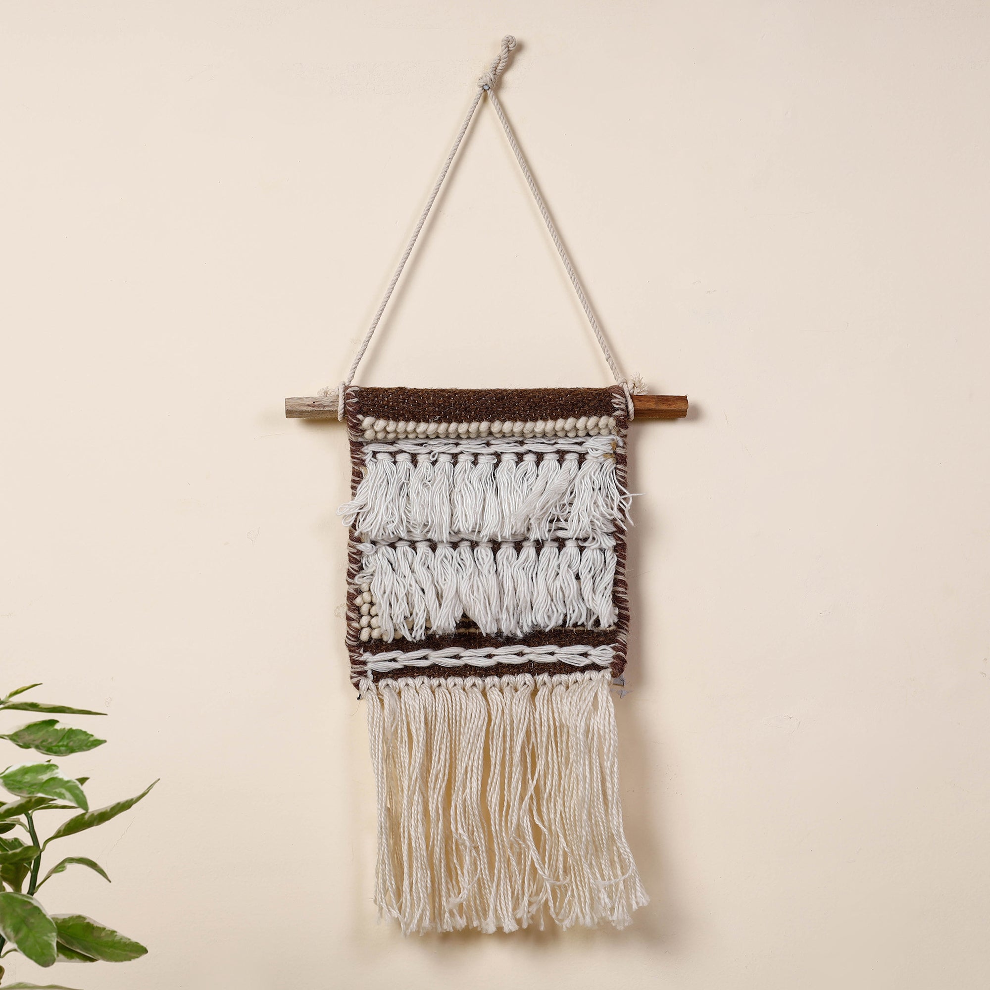 ITOKRI CRAFTS INITIATIVE Bhadohi Handwoven Wool Geometric Fringed Wall Hanging