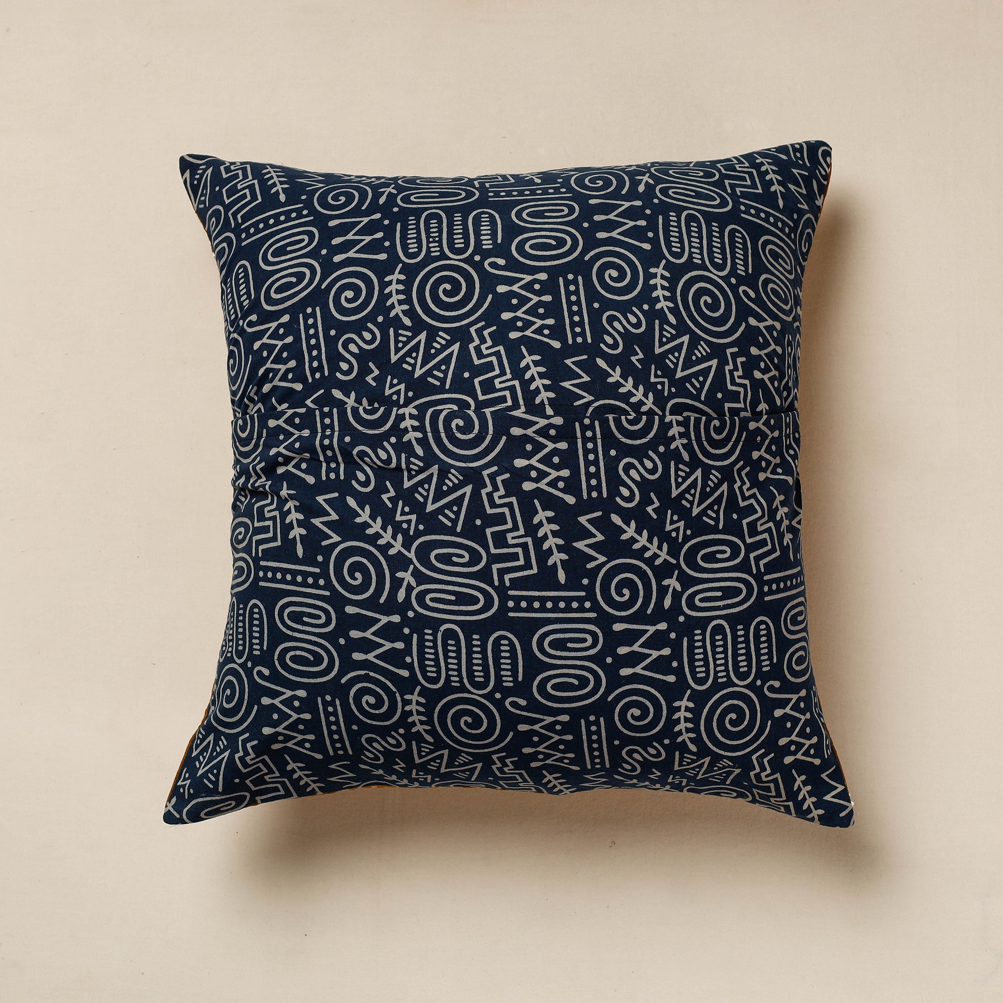 KACHCHH JI CHHAAP Brown - Kutch Embroidered Ajrakh Cotton Cushion Cover (16 x 16 in) - view 3