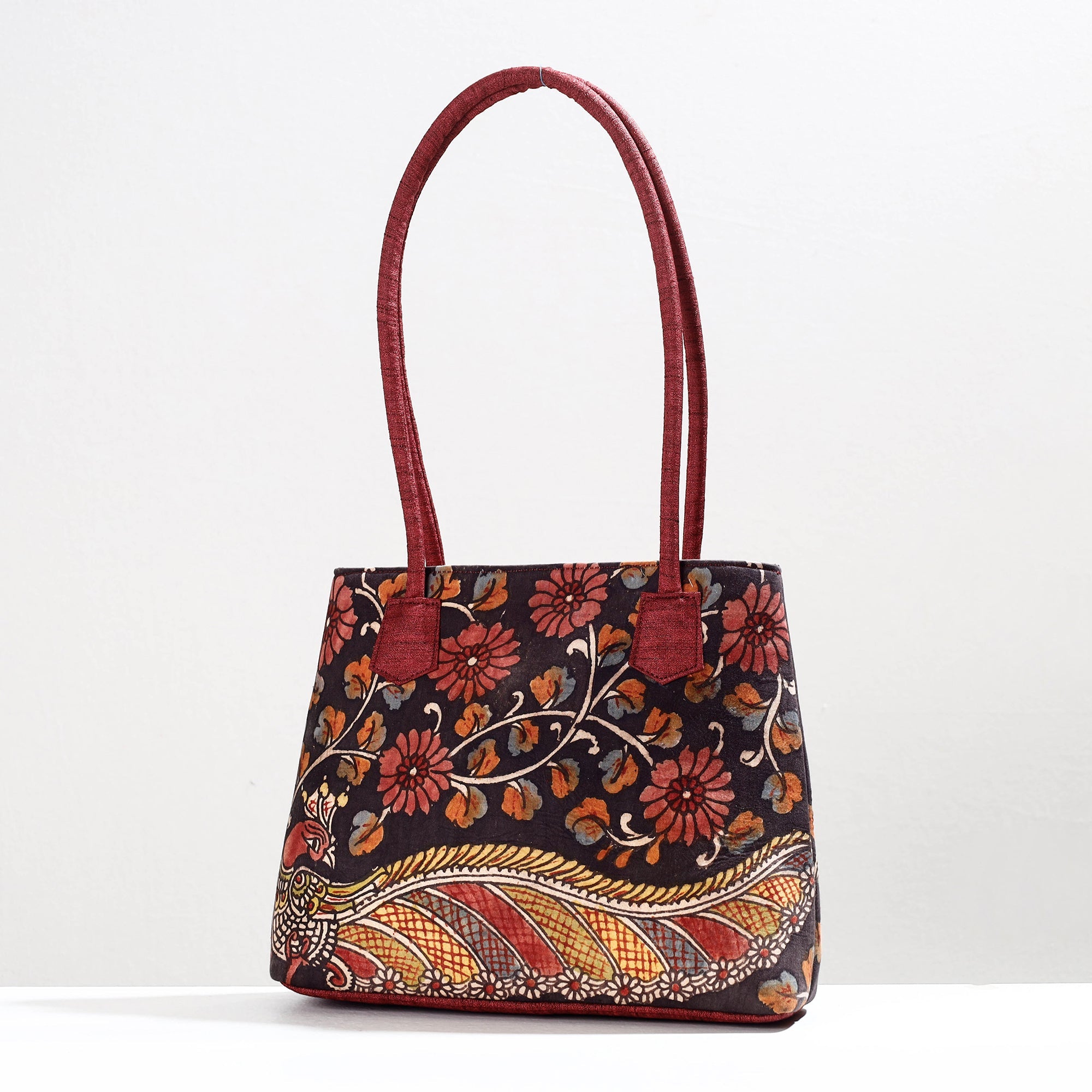 DWARAKA PLUS Black - Handpainted Kalamkari Natural Dyed Cotton Shoulder Bag