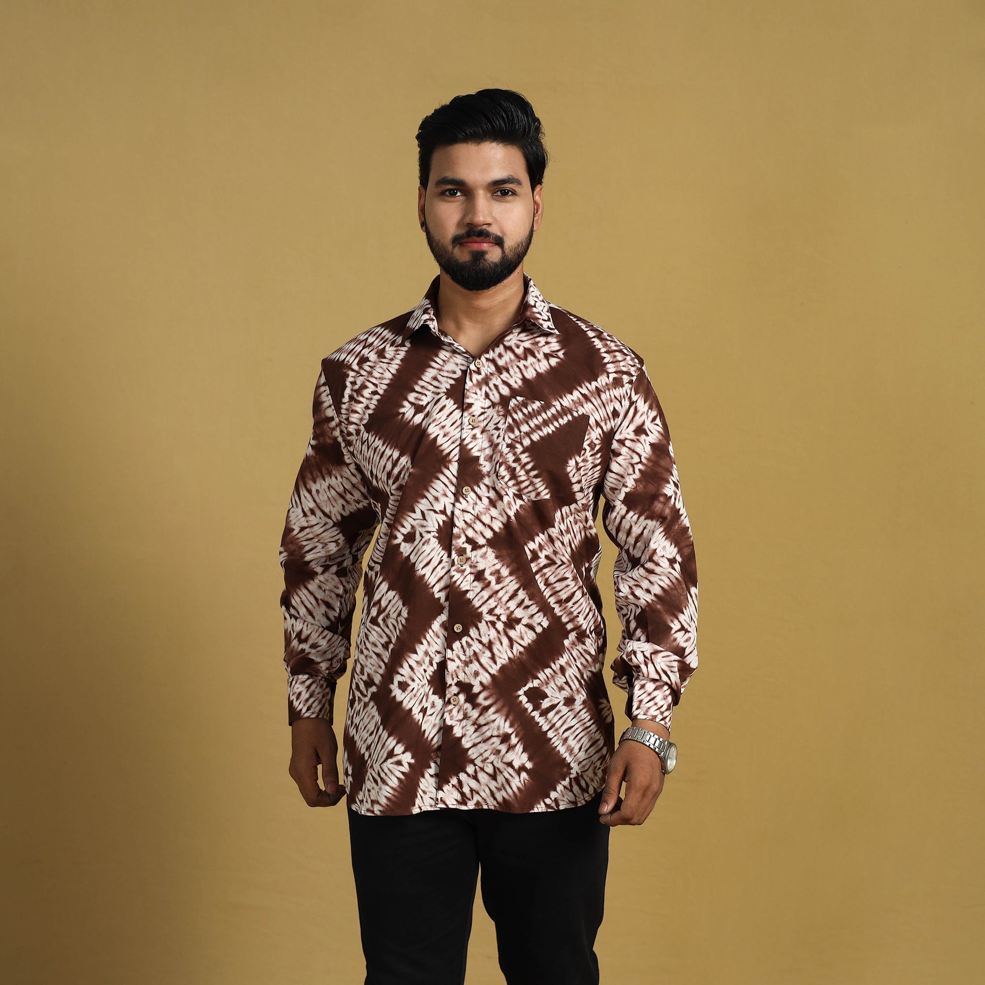 ITOKRI CASUALS Brown - Full Sleeve Tie & Dye Cotton Men Shibori Shirt 03