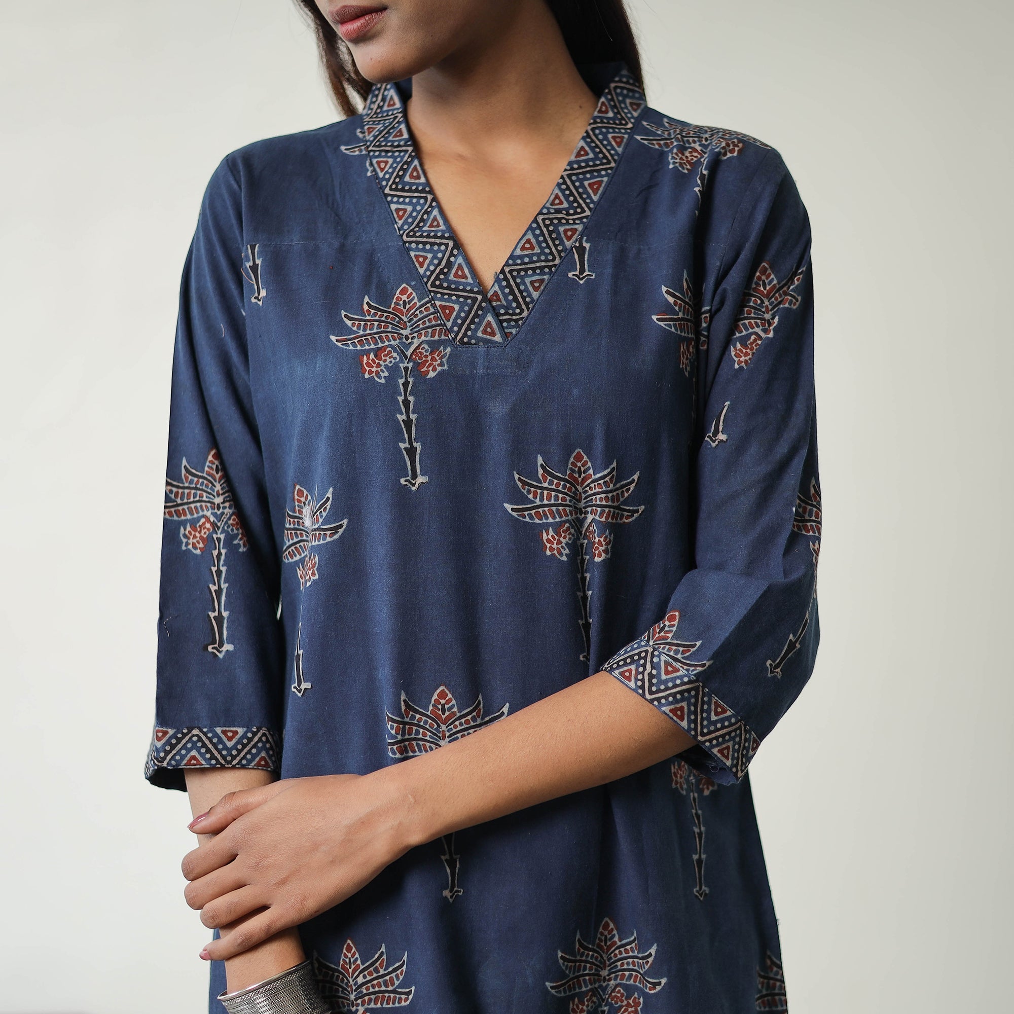 ITOKRI CASUALS Blue - Block Printed Cotton Straight Ajrakh Kurta 20 - view 6