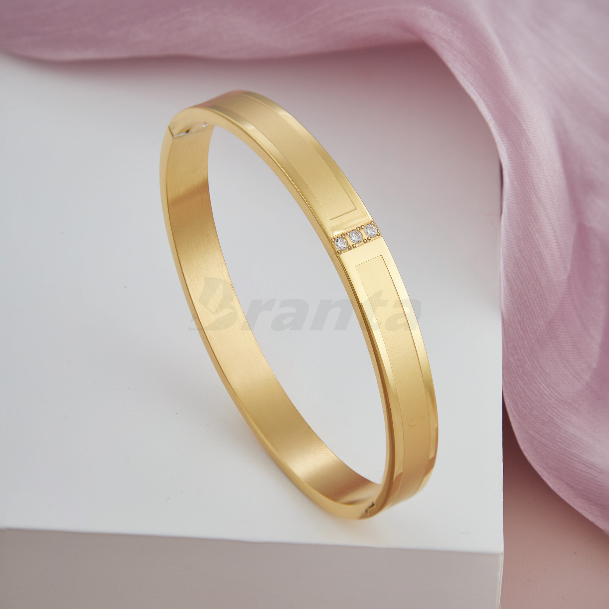 Branta Matte and Shiny Finish with Three Diamond Gold Bracelet for Men - view 2