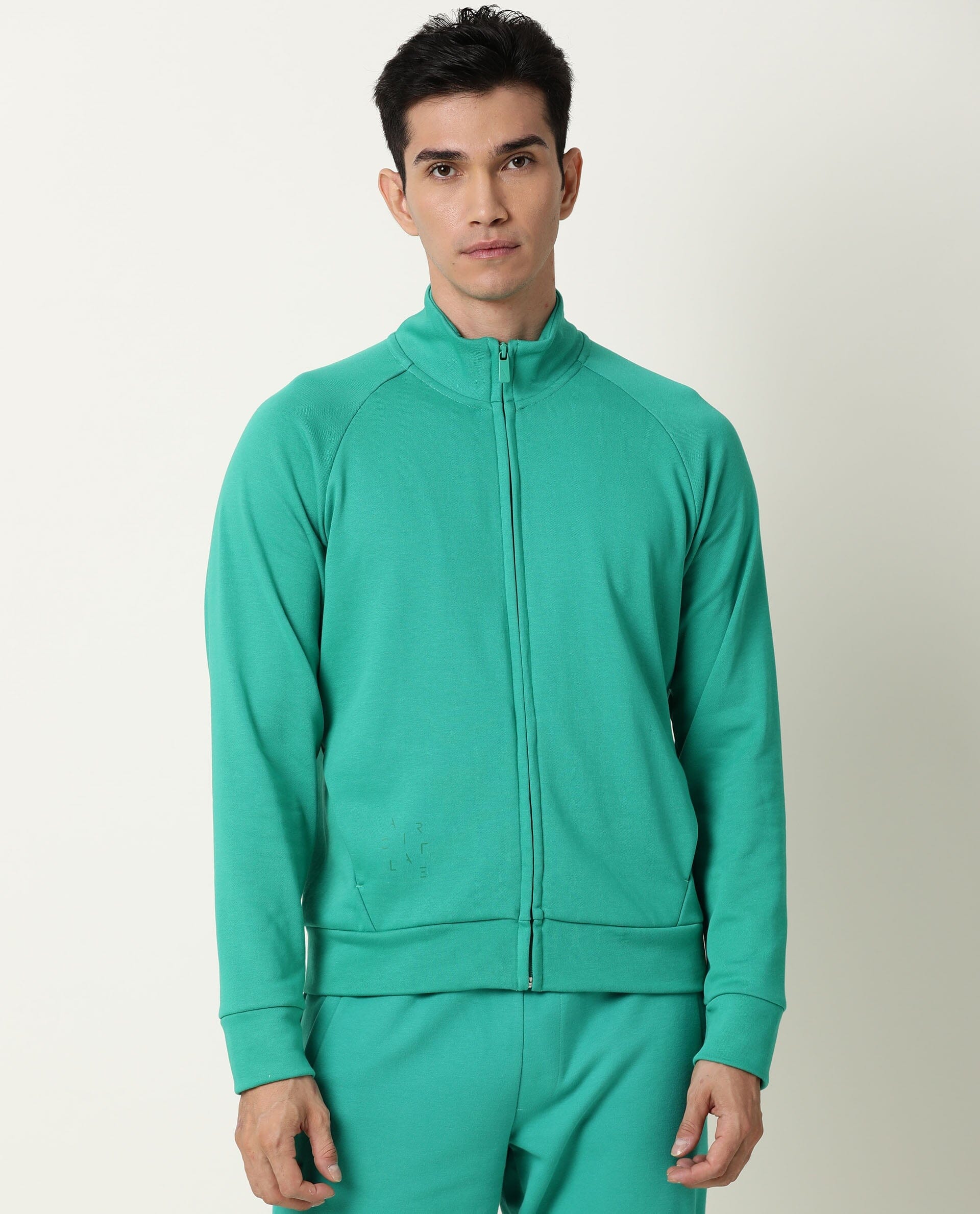 Rare Rabbit Articale Men's Azil Emerald Green High Neck Zip-Up Jacket