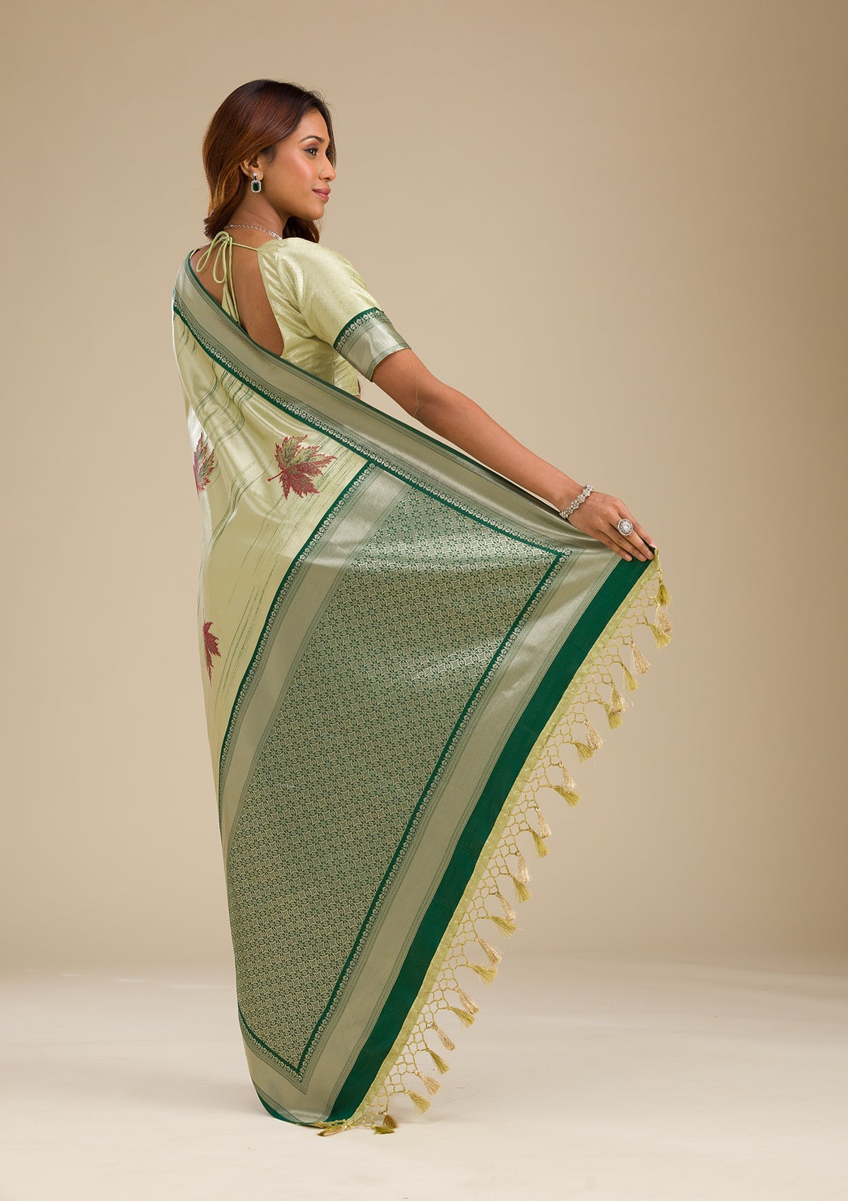 Koskii Beige Printed Soft Silk Saree – Women's - view 2